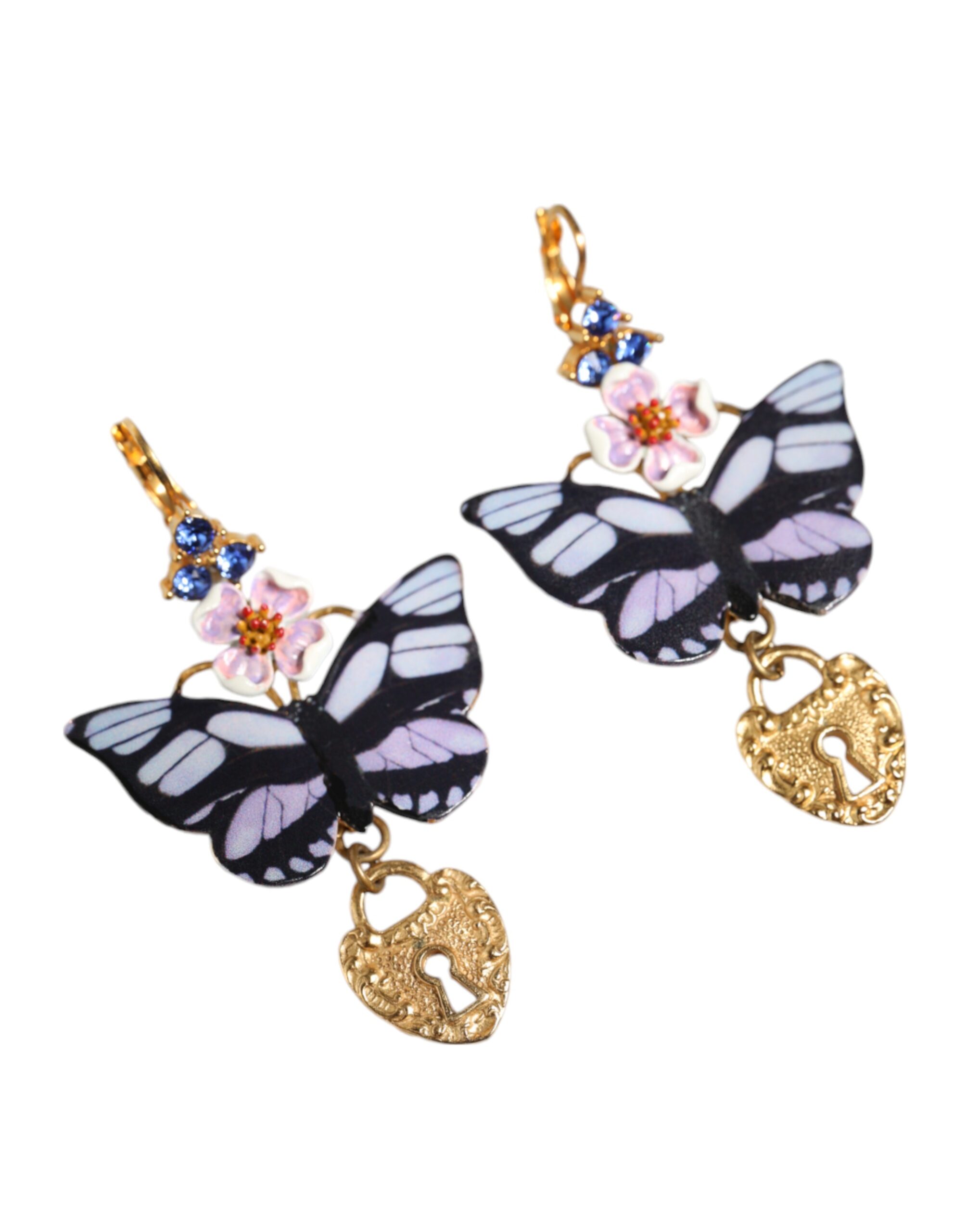 4645534.jpeg Gold Purple Crystal Butterfly Heart Locket Earrings - Image 3