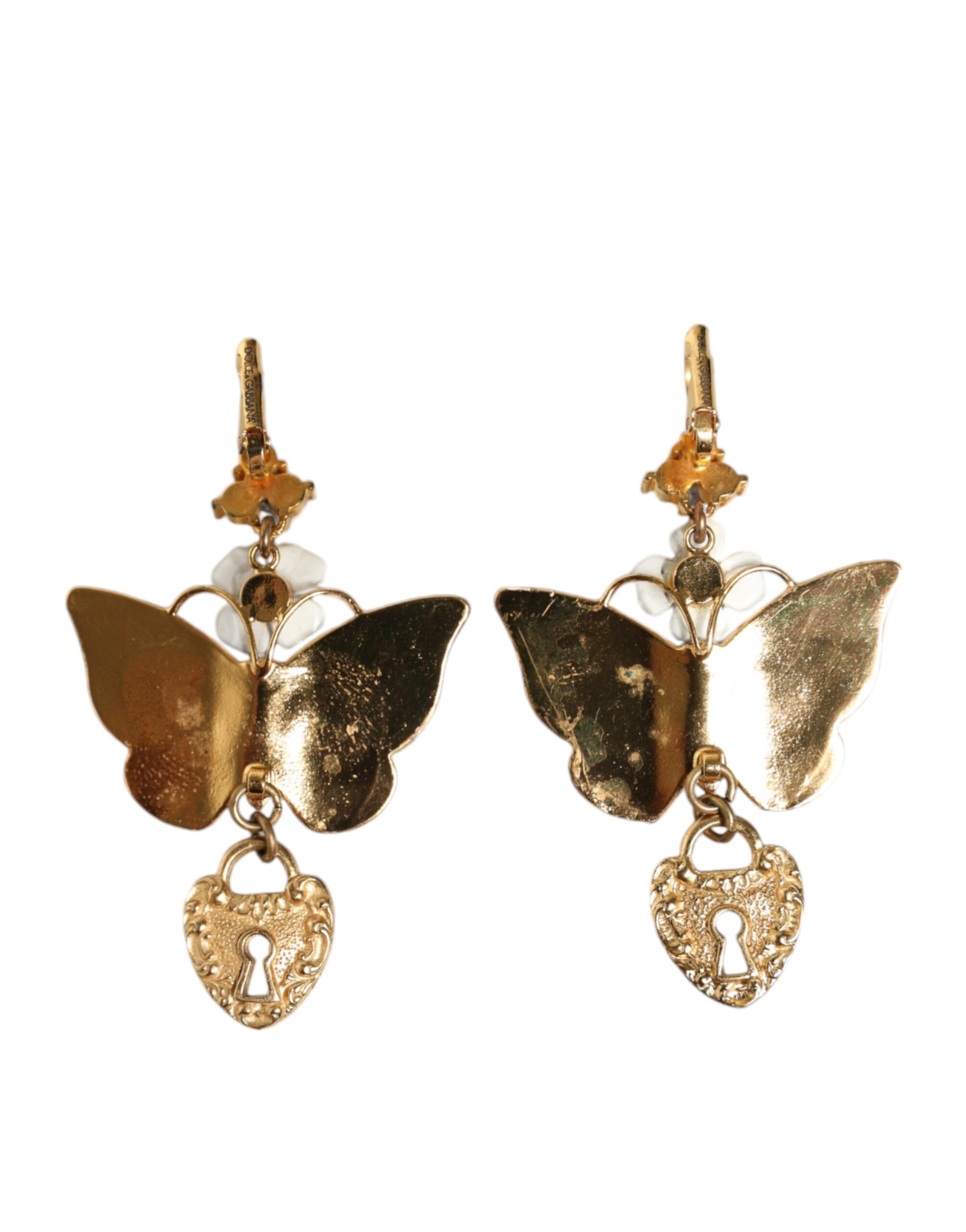 4645535.jpeg Gold Purple Crystal Butterfly Heart Locket Earrings - Image 4