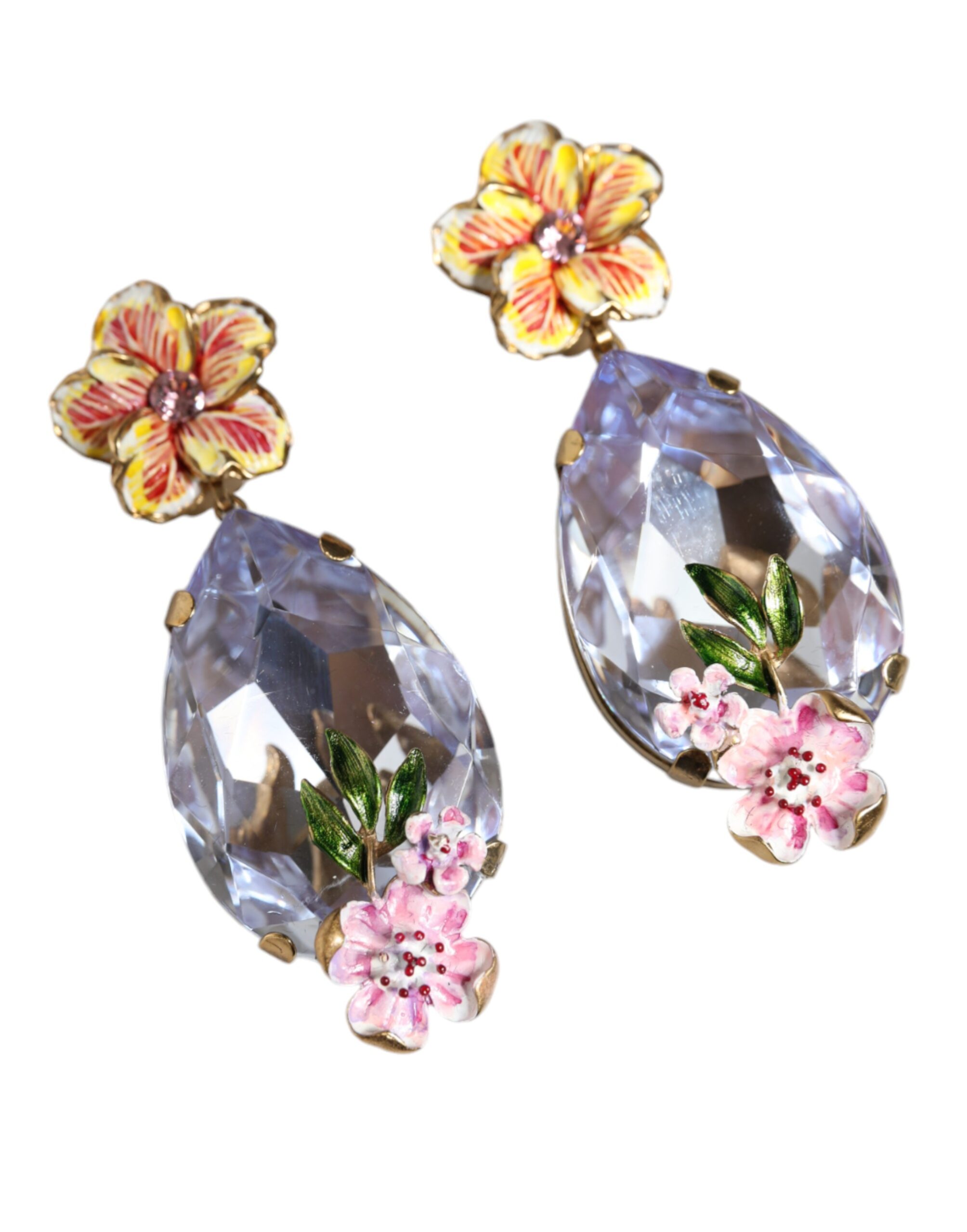 4645548.jpeg Gold Tone Brass Crystals Floral Clip On Earrings - Image 2