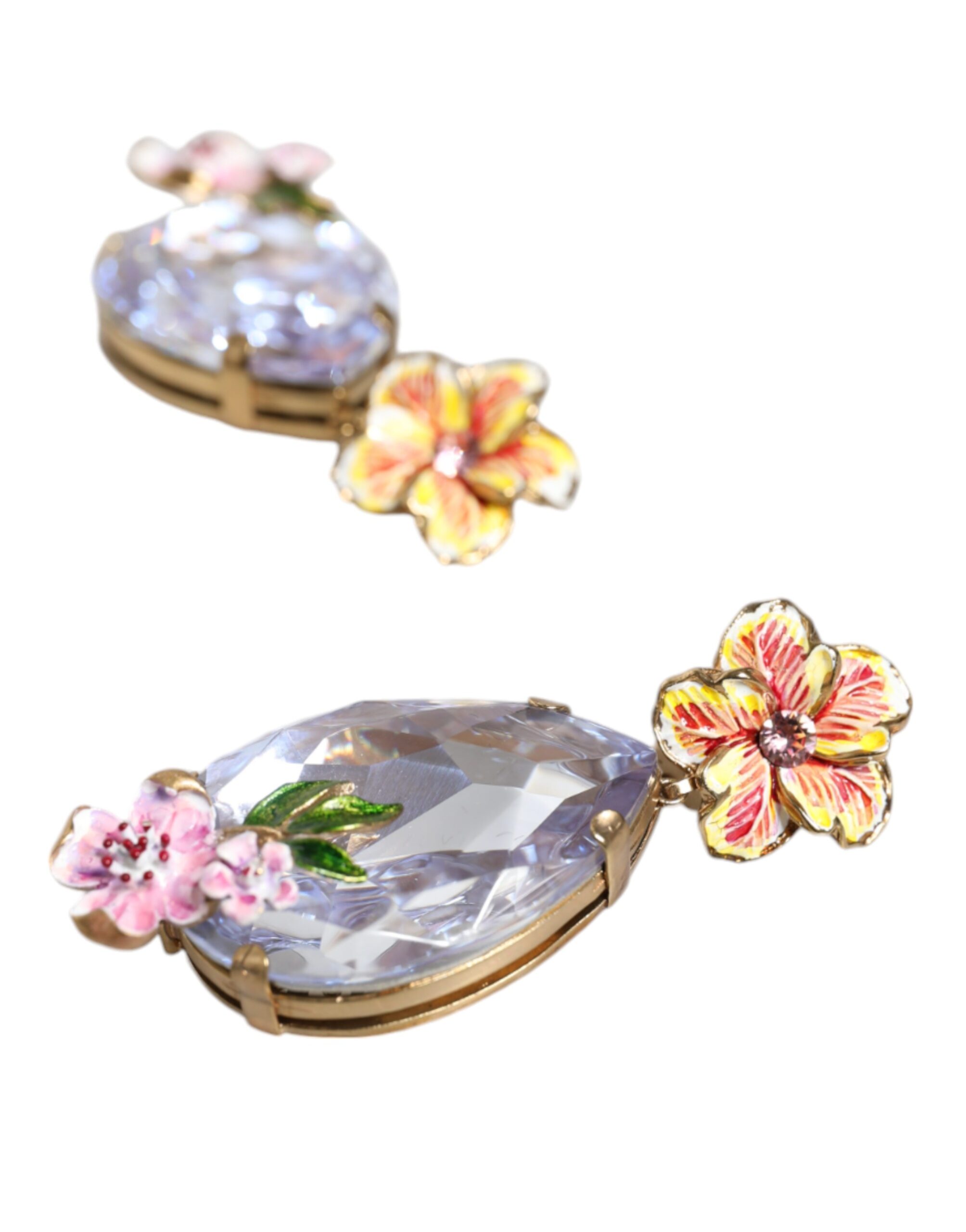 4645551.jpeg Gold Tone Brass Crystals Floral Clip On Earrings - Image 5