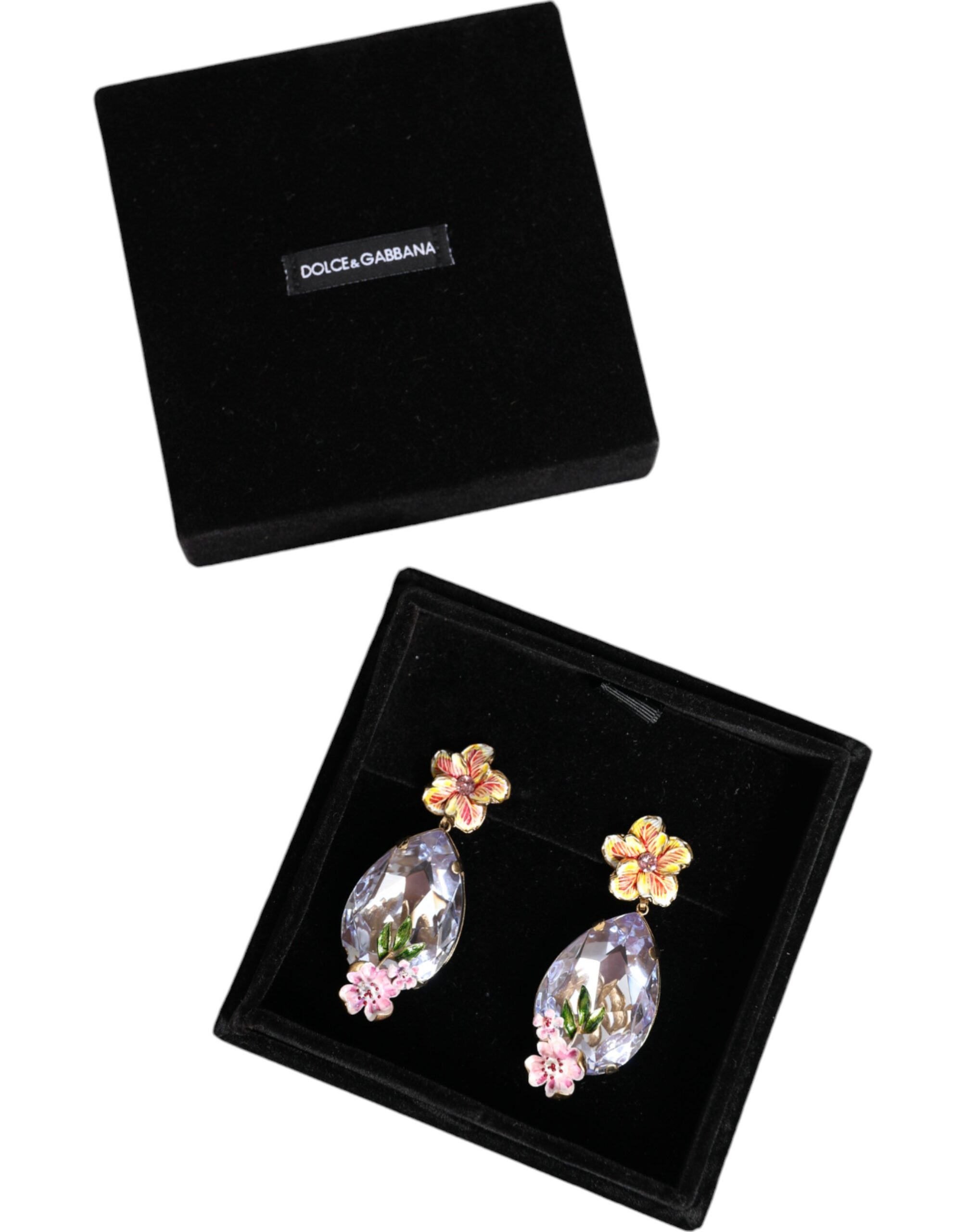 4645552.jpeg Gold Tone Brass Crystals Floral Clip On Earrings - Image 6