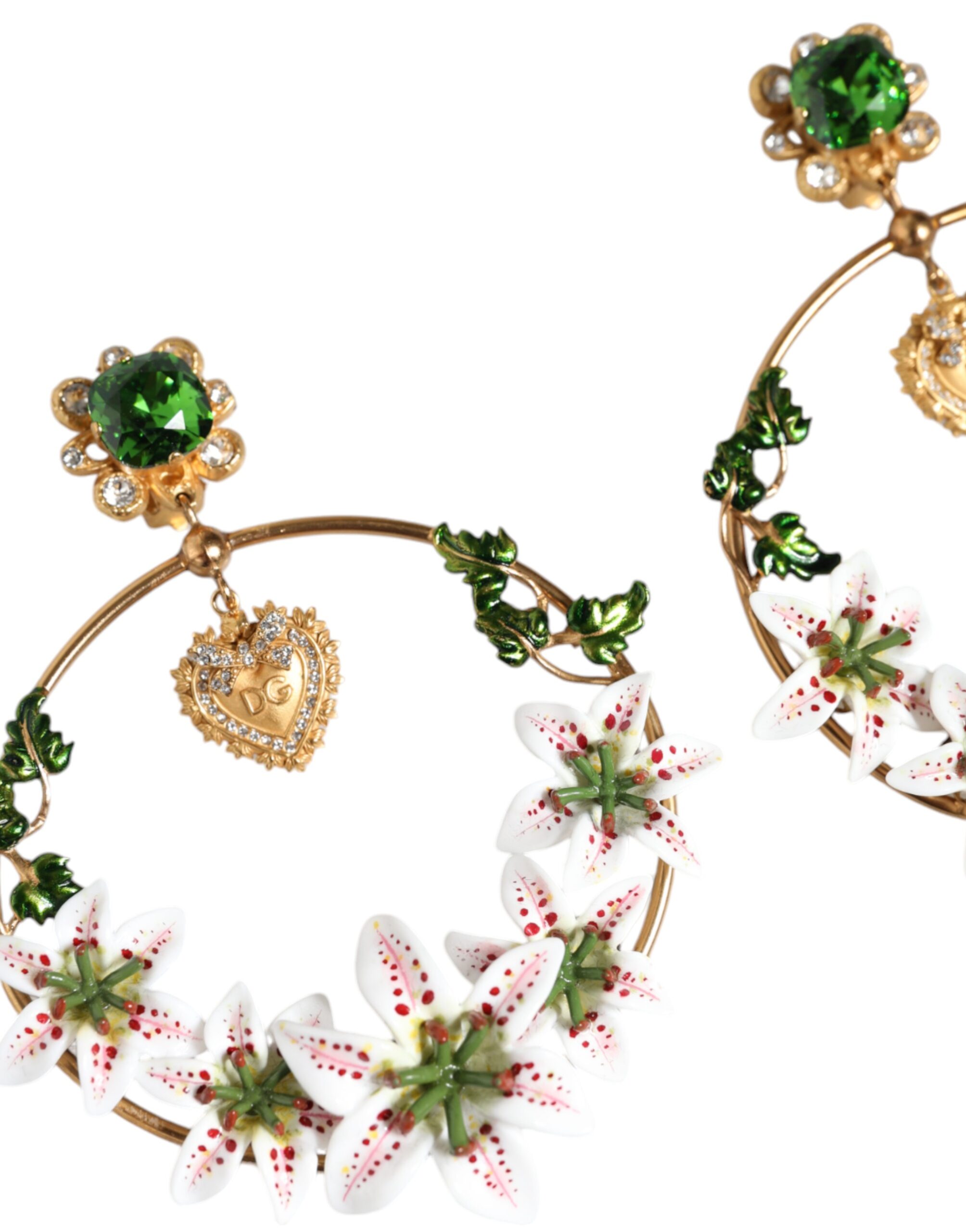 4645562.jpeg Gold Tone Brass Crystals Lily Resin Devotion Earrings - Image 3