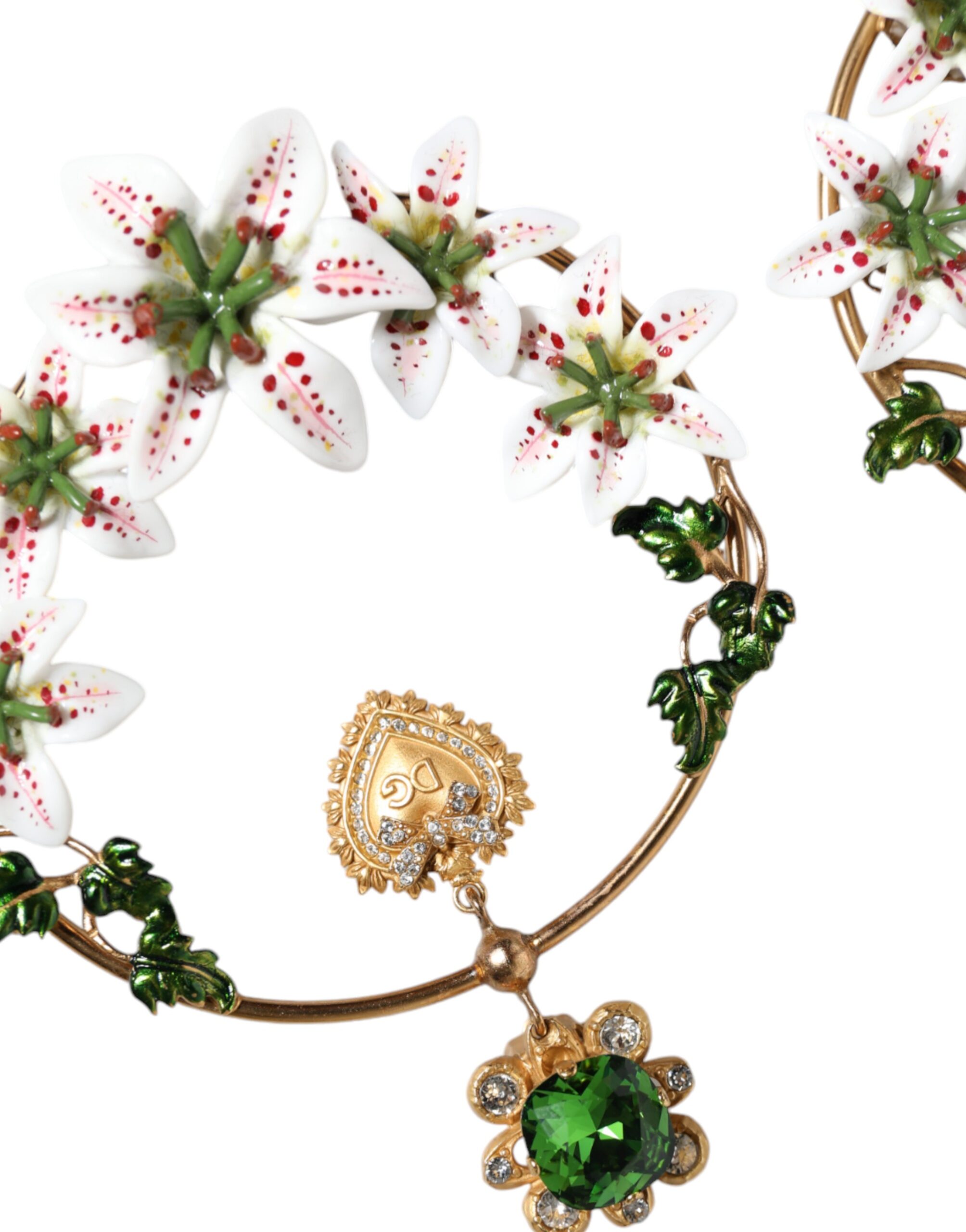 4645563.jpeg Gold Tone Brass Crystals Lily Resin Devotion Earrings - Image 4