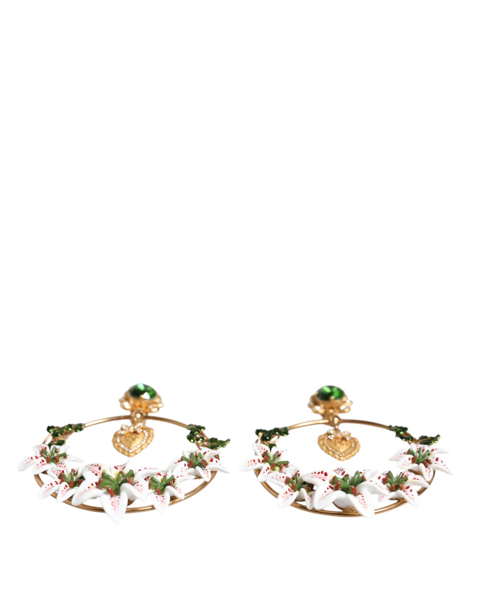 4645564.jpeg Gold Tone Brass Crystals Lily Resin Devotion Earrings - Image 5