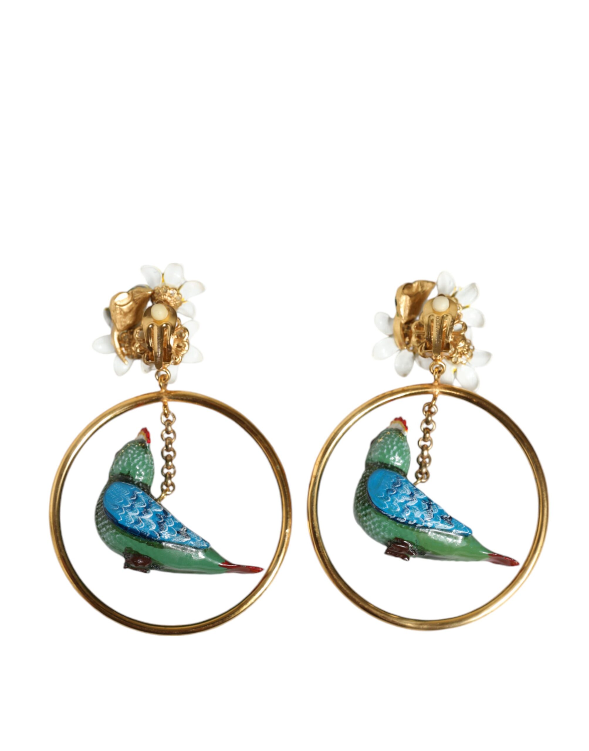 4645577.jpeg Gold Tone Brass Crystal Bird-in-Hoop Statement Earrings - Image 3