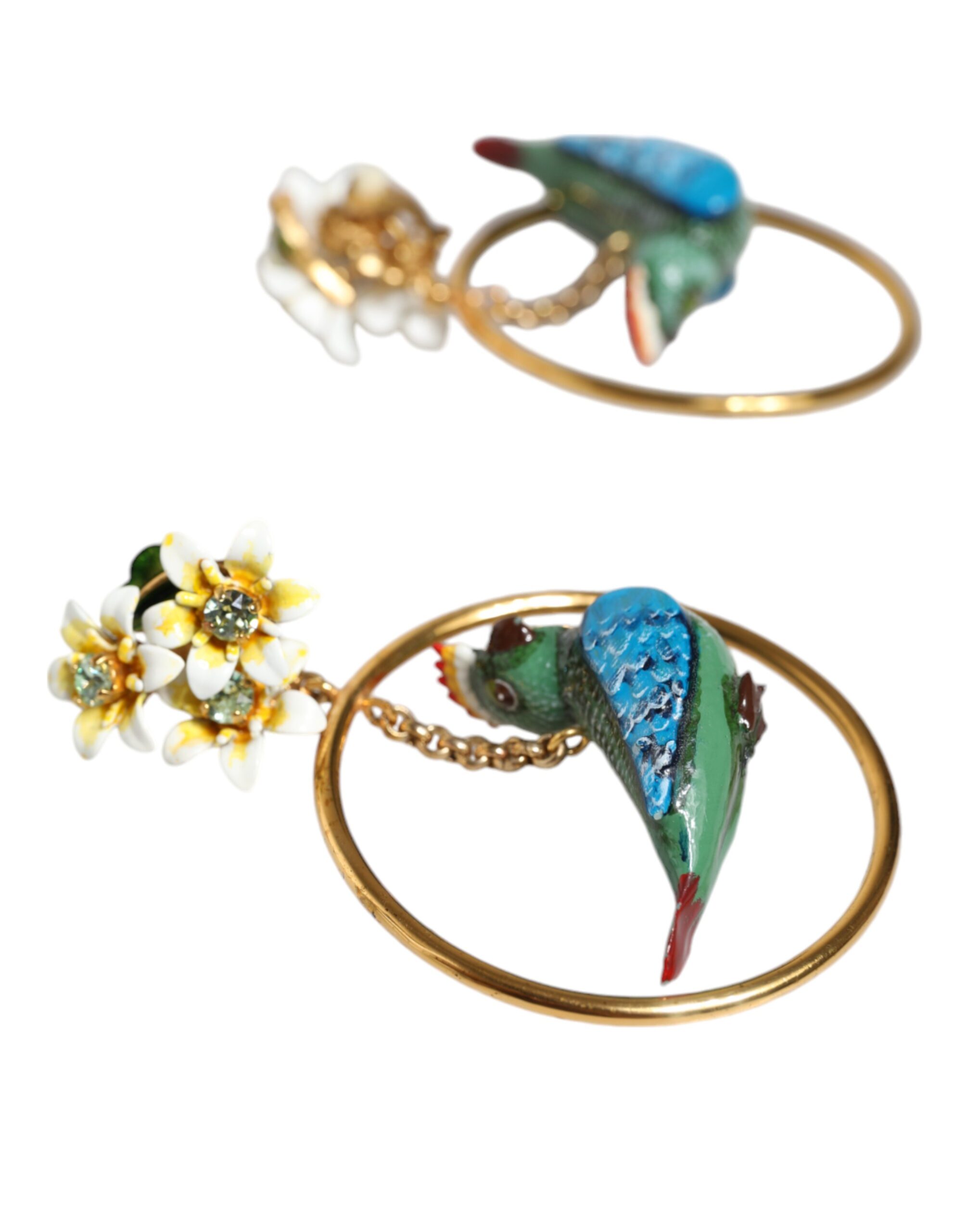 4645578.jpeg Gold Tone Brass Crystal Bird-in-Hoop Statement Earrings - Image 4