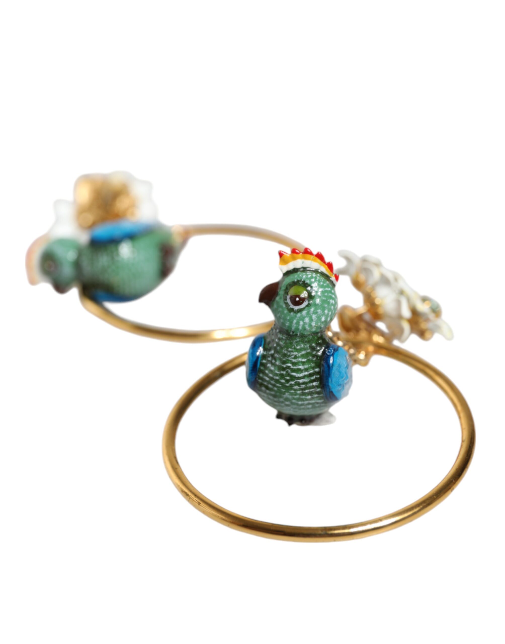 4645579.jpeg Gold Tone Brass Crystal Bird-in-Hoop Statement Earrings - Image 5