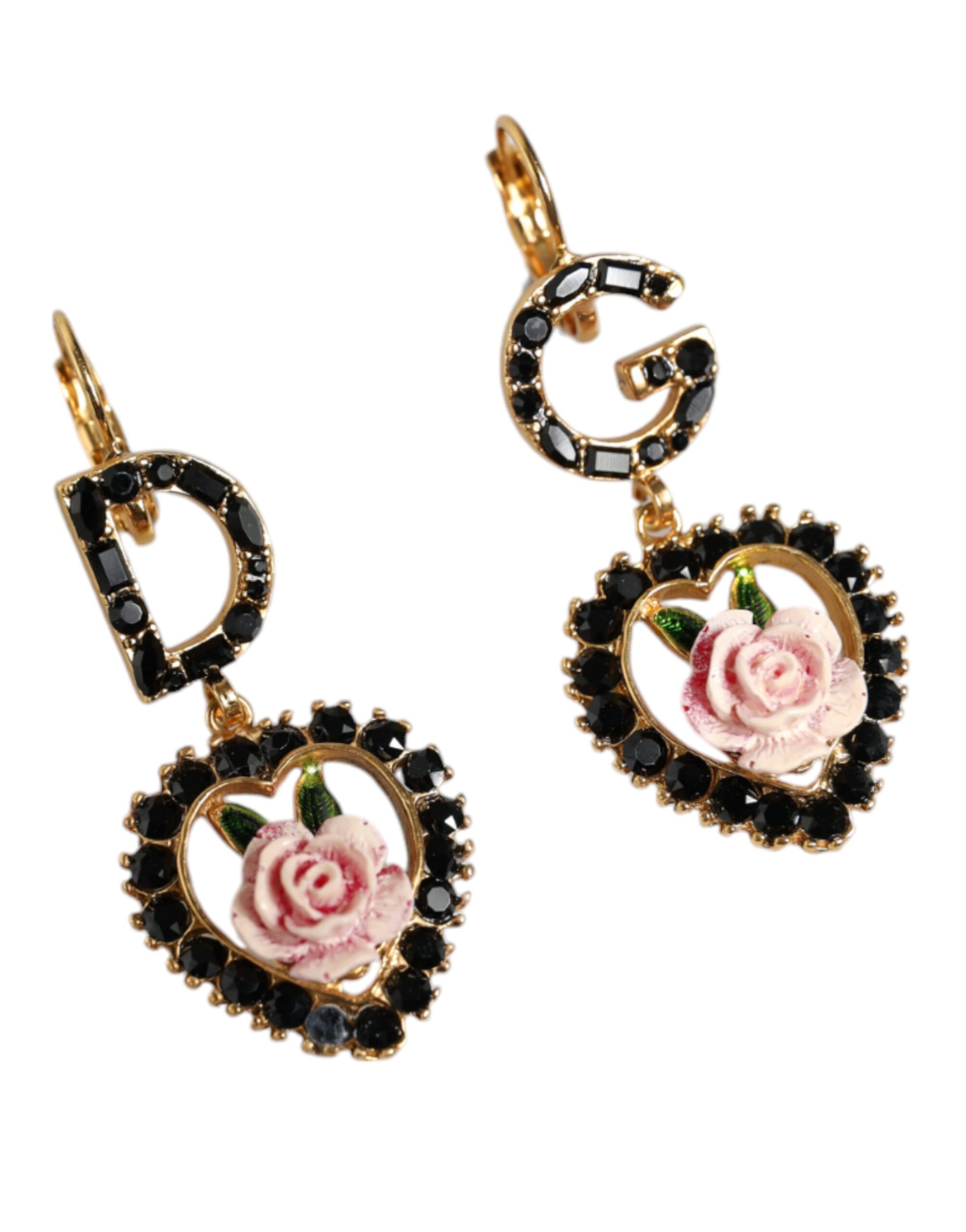 4645582.jpeg Gold Tone Brass Crystal Rose DG Logo Clip On Earrings - Image 3