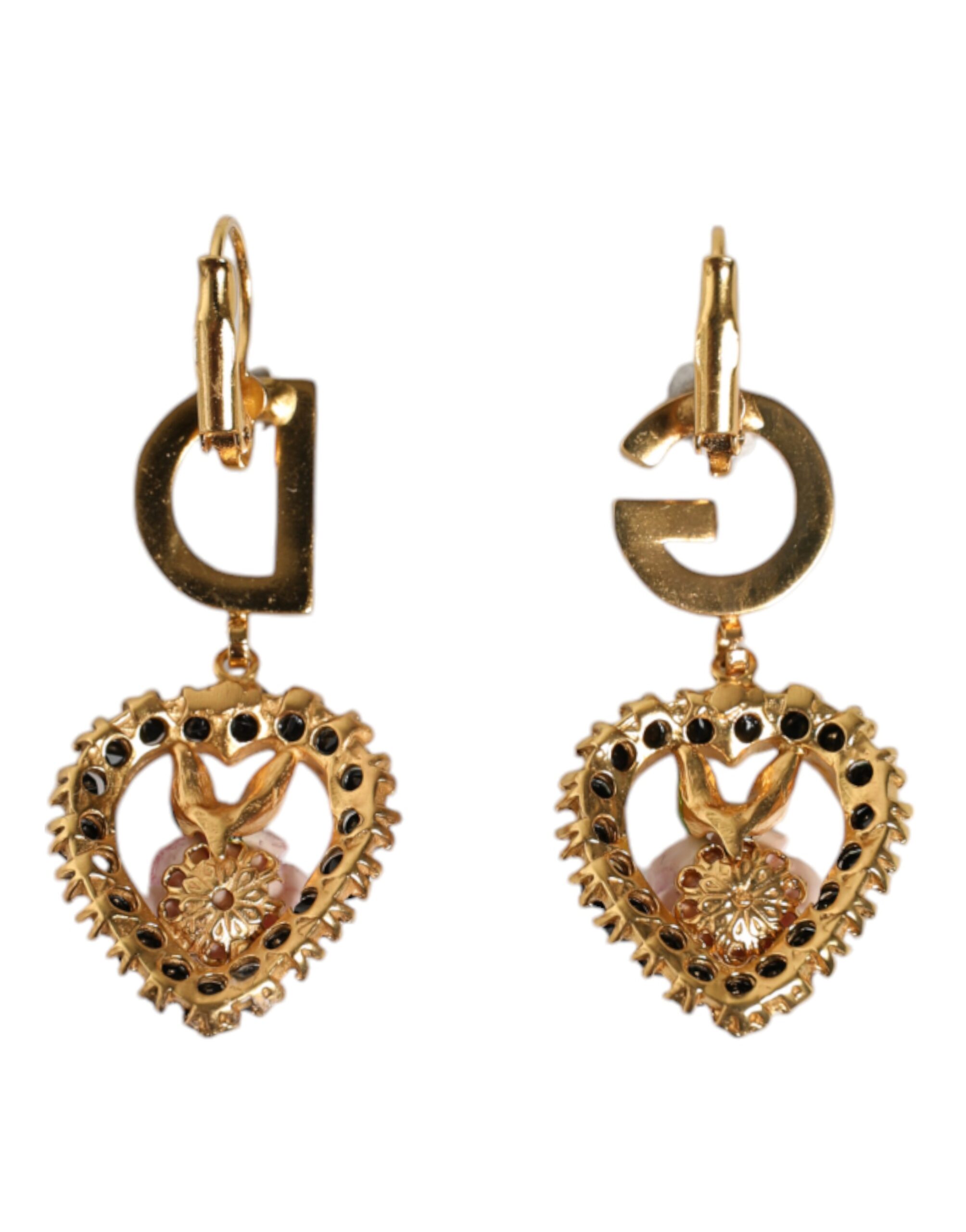 4645583.jpeg Gold Tone Brass Crystal Rose DG Logo Clip On Earrings - Image 4