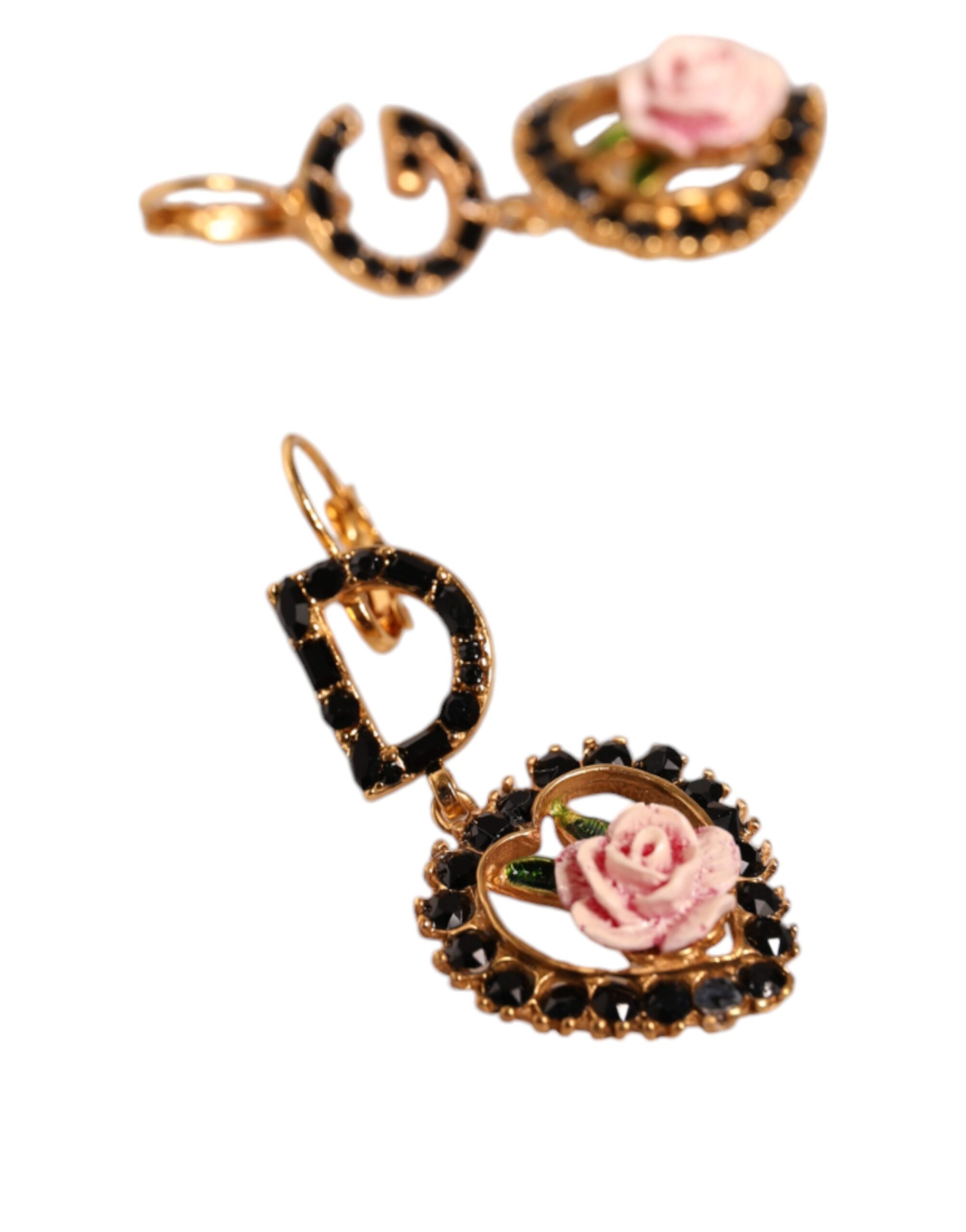 4645584.jpeg Gold Tone Brass Crystal Rose DG Logo Clip On Earrings - Image 5