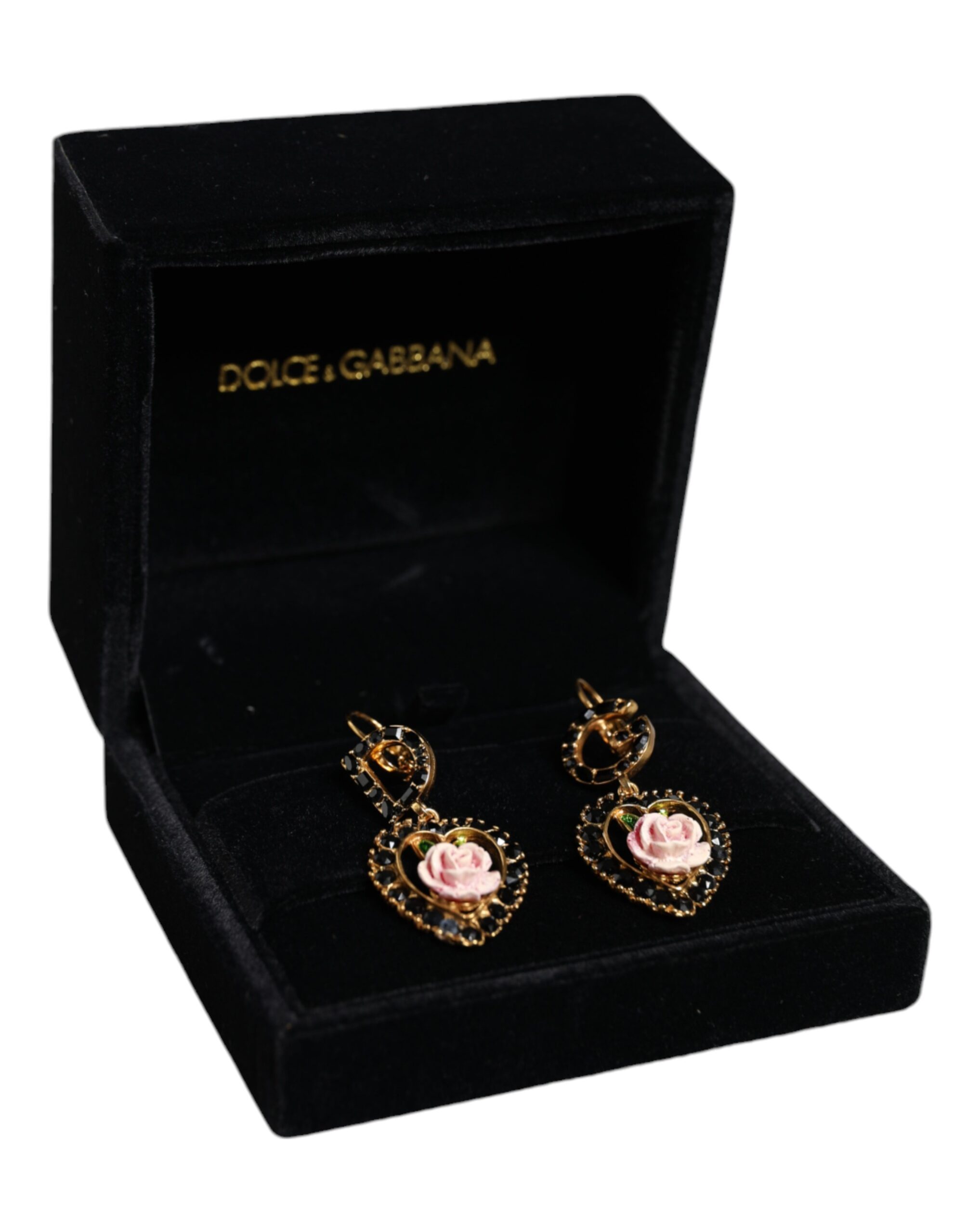 4645585.jpeg Gold Tone Brass Crystal Rose DG Logo Clip On Earrings - Image 6