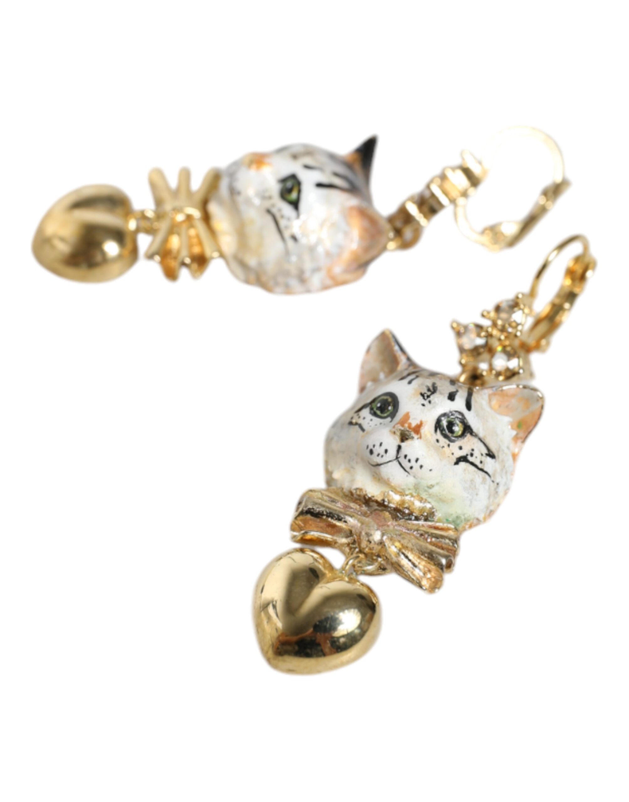 4645597.jpeg Gold Brass Heart Cat Crystal Pendant Clip Drop Earrings - Image 3