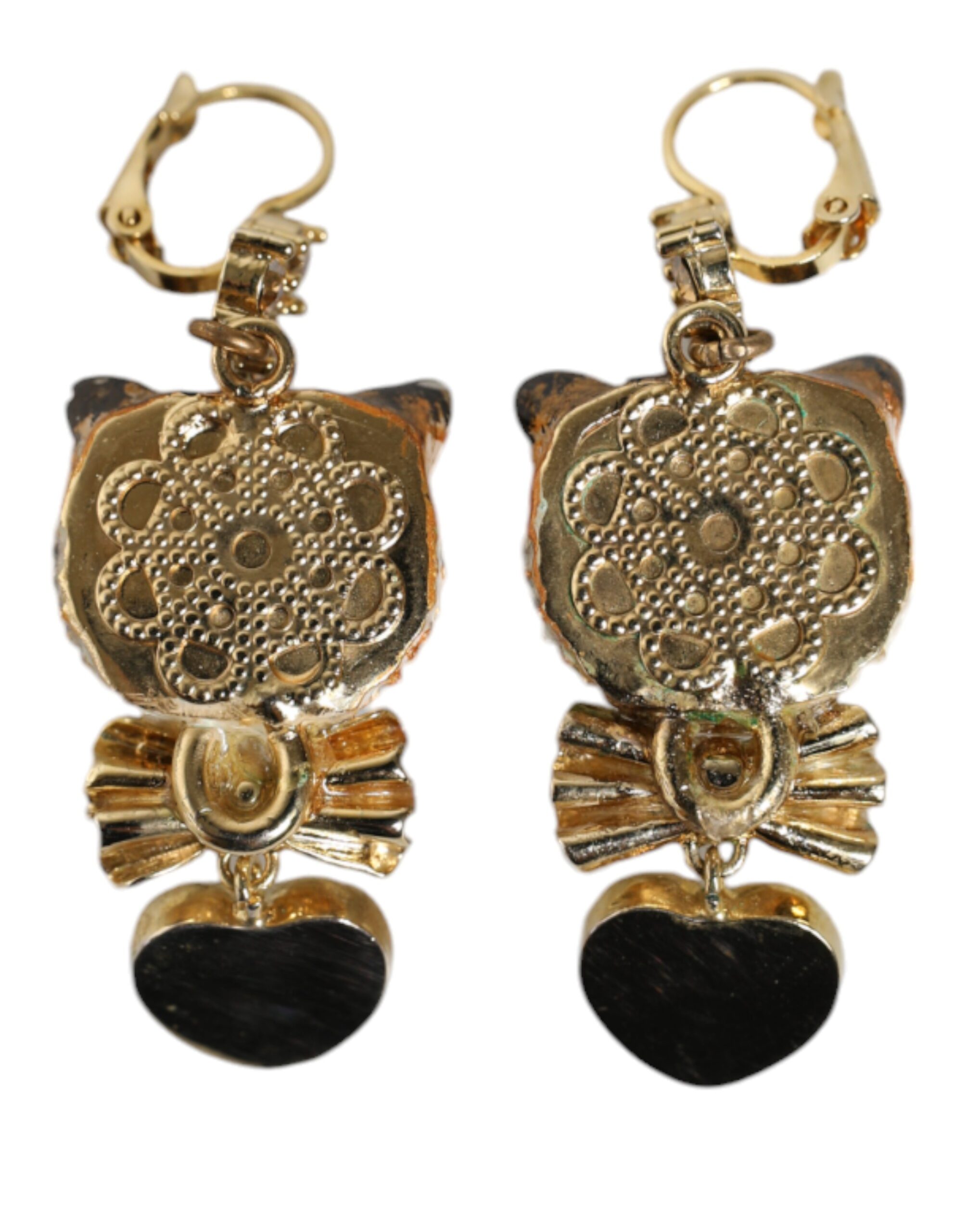 4645598.jpeg Gold Brass Heart Cat Crystal Pendant Clip Drop Earrings - Image 4