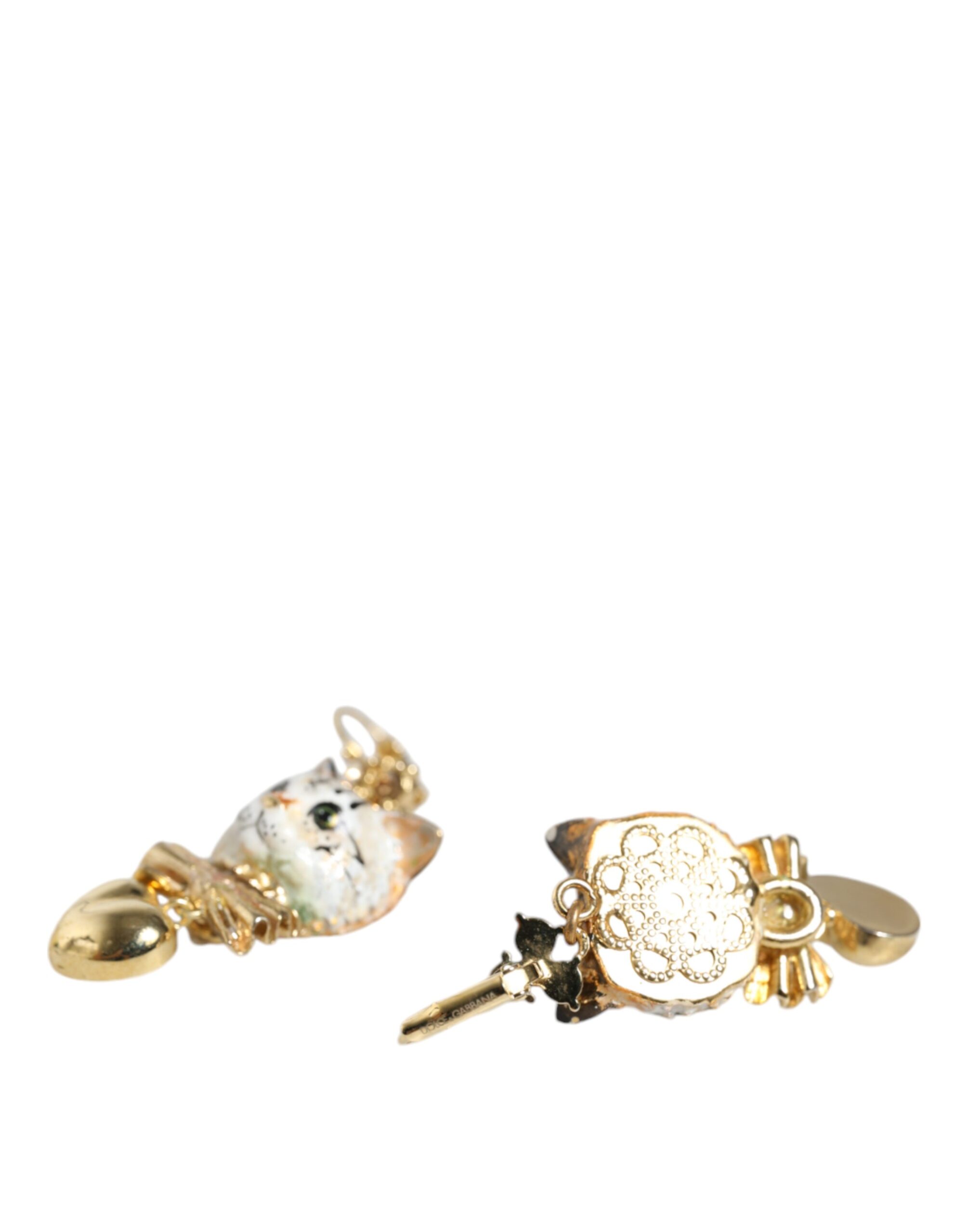 4645599.jpeg Gold Brass Heart Cat Crystal Pendant Clip Drop Earrings - Image 5