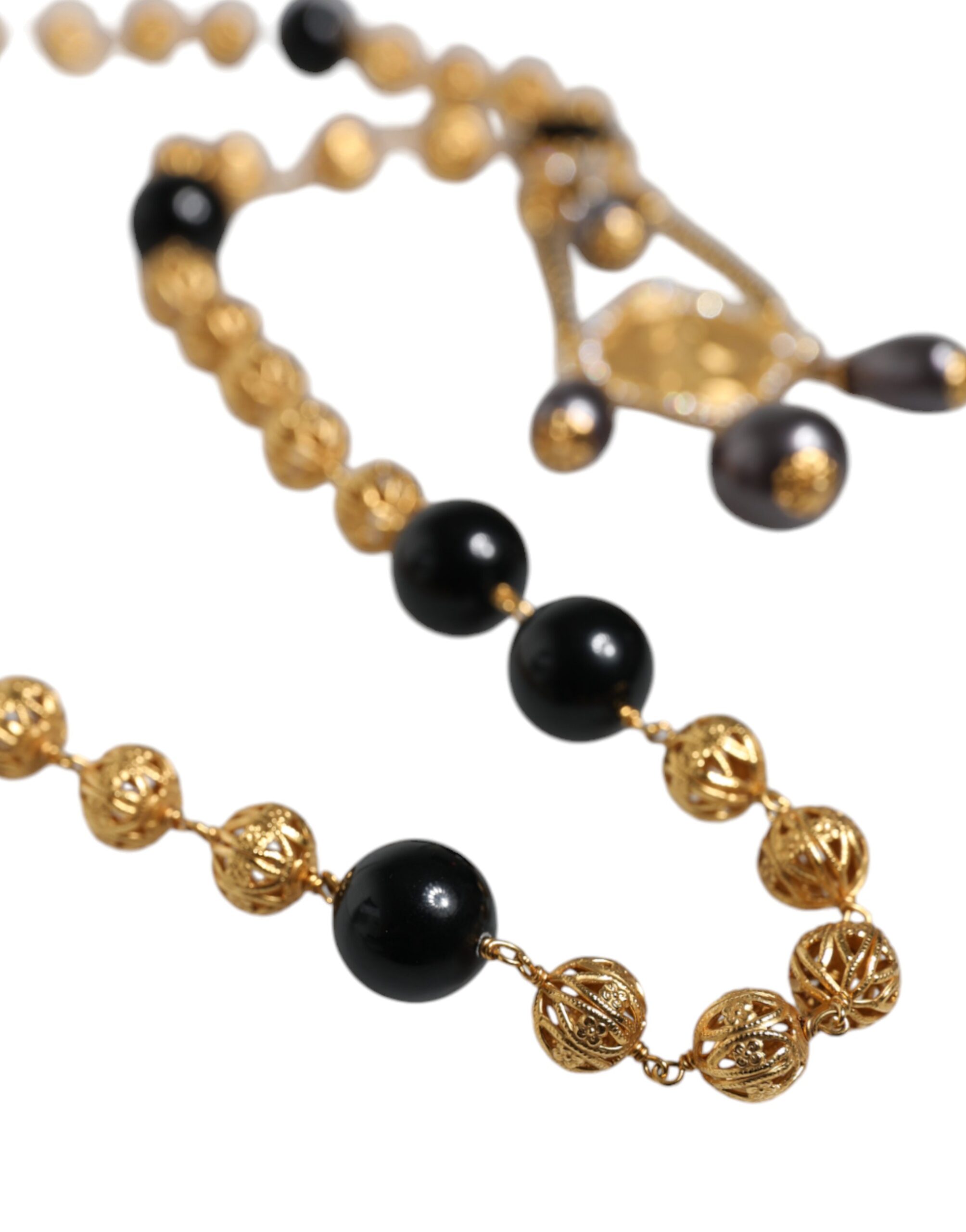 4645778.jpeg Gold Chain Brass Black Beaded Rosary Style Necklace - Image 4