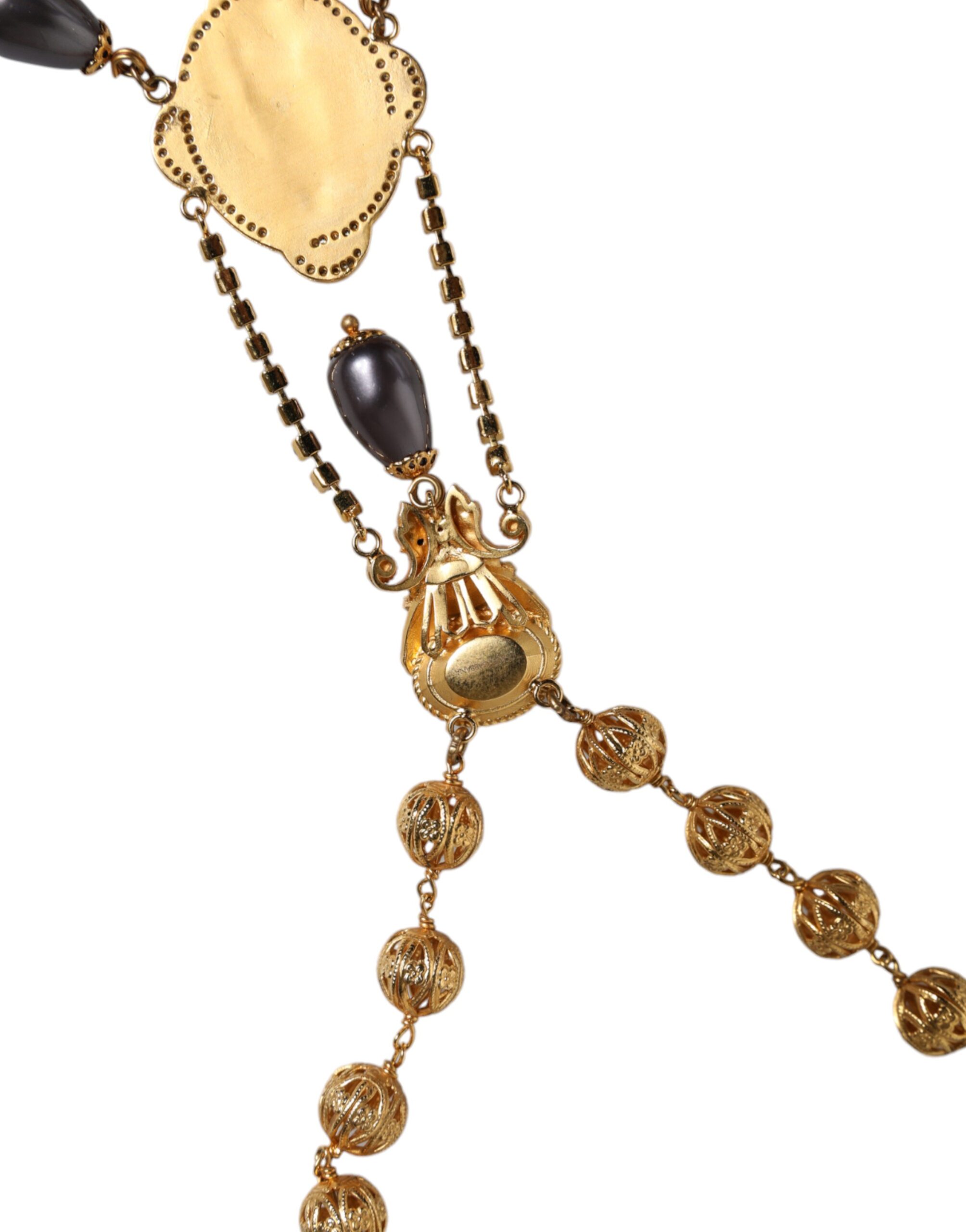 4645780.jpeg Gold Chain Brass Black Beaded Rosary Style Necklace - Image 6