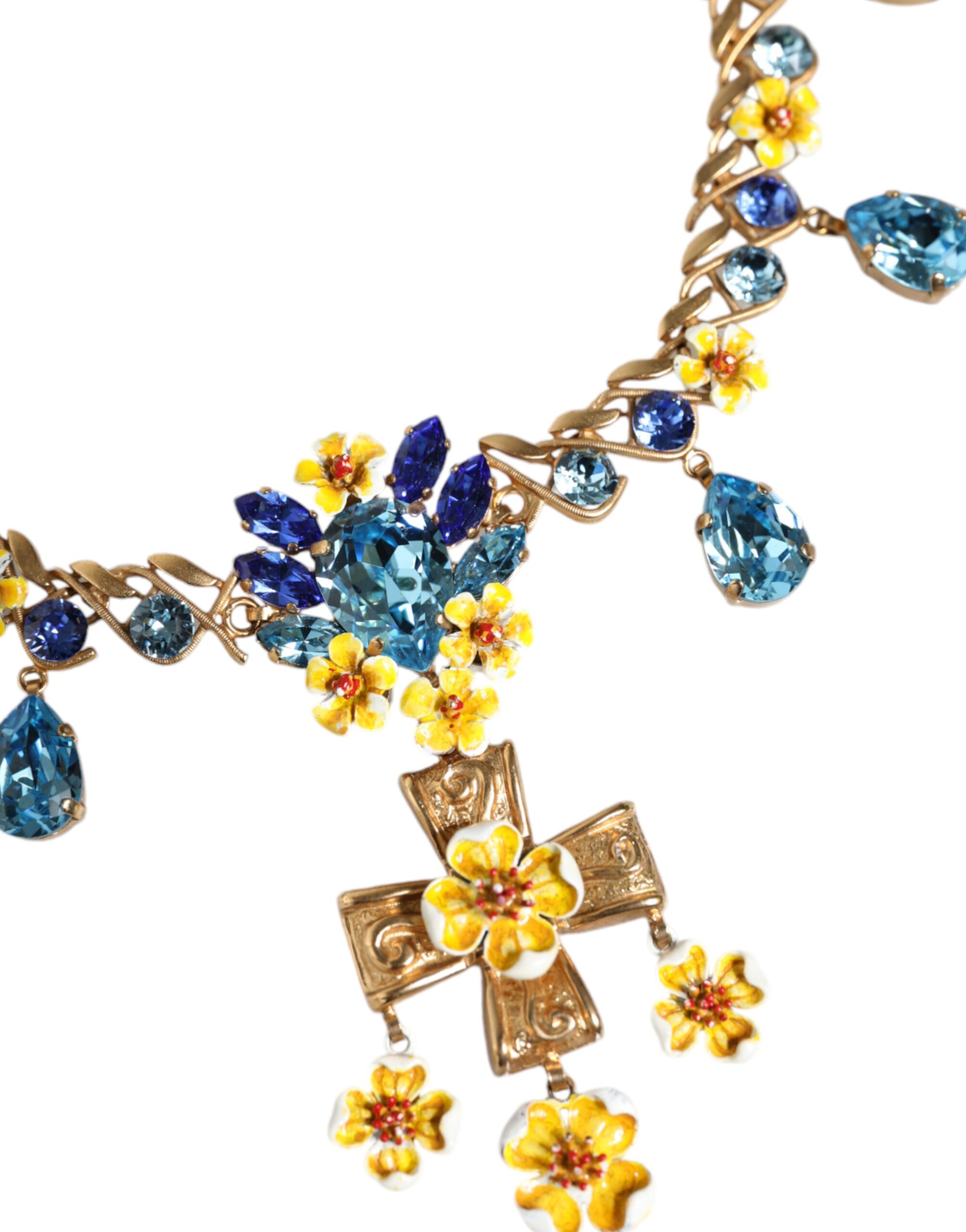 4645880.jpeg Gold Brass Chain Floral Crystal Cross Pendant Necklace - Image 3
