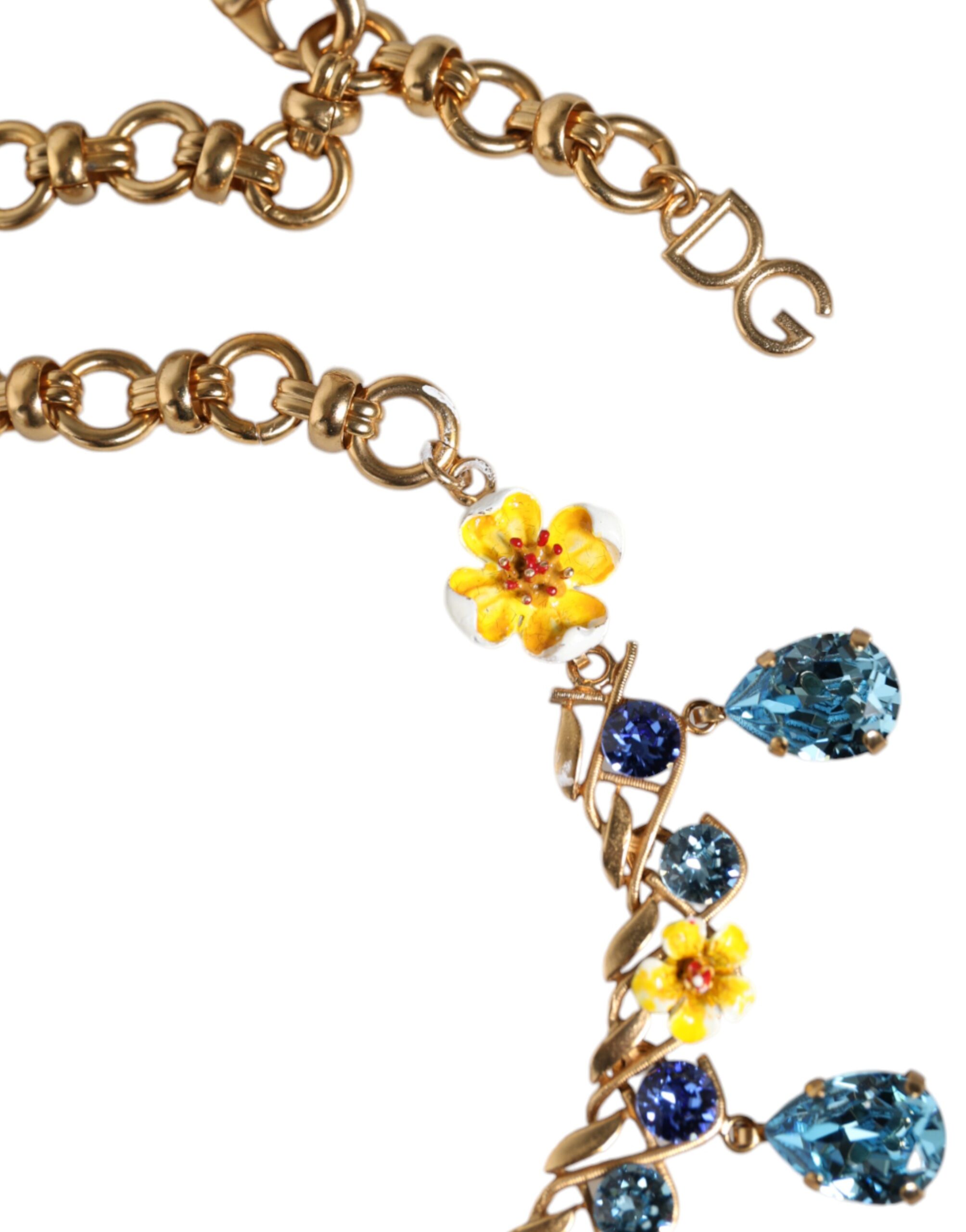 4645881.jpeg Gold Brass Chain Floral Crystal Cross Pendant Necklace - Image 4