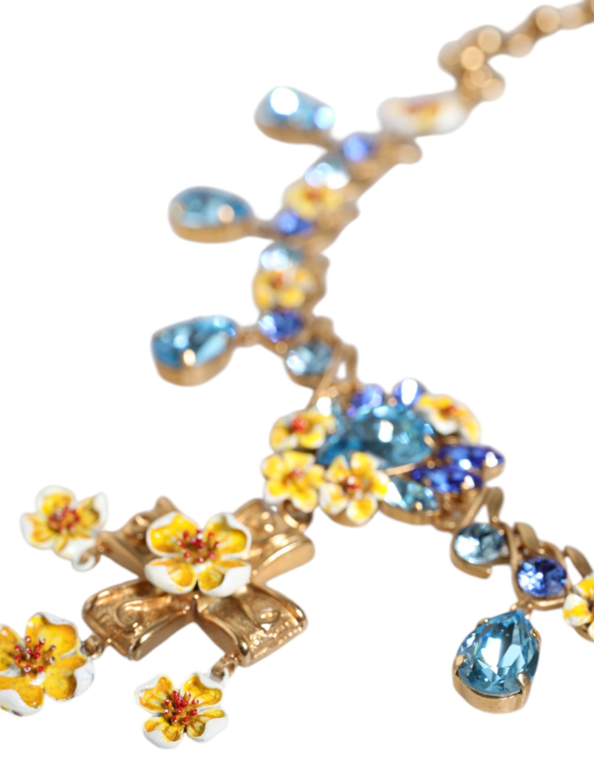4645883.jpeg Gold Brass Chain Floral Crystal Cross Pendant Necklace - Image 6