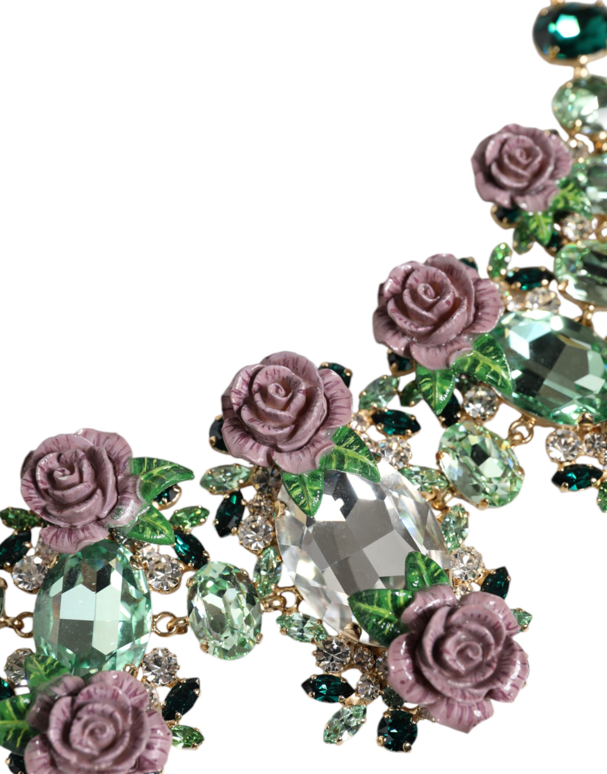 4645919.jpeg Gold Brass Link Chain Rose Petal Crystal Embellished Necklace - Image 2