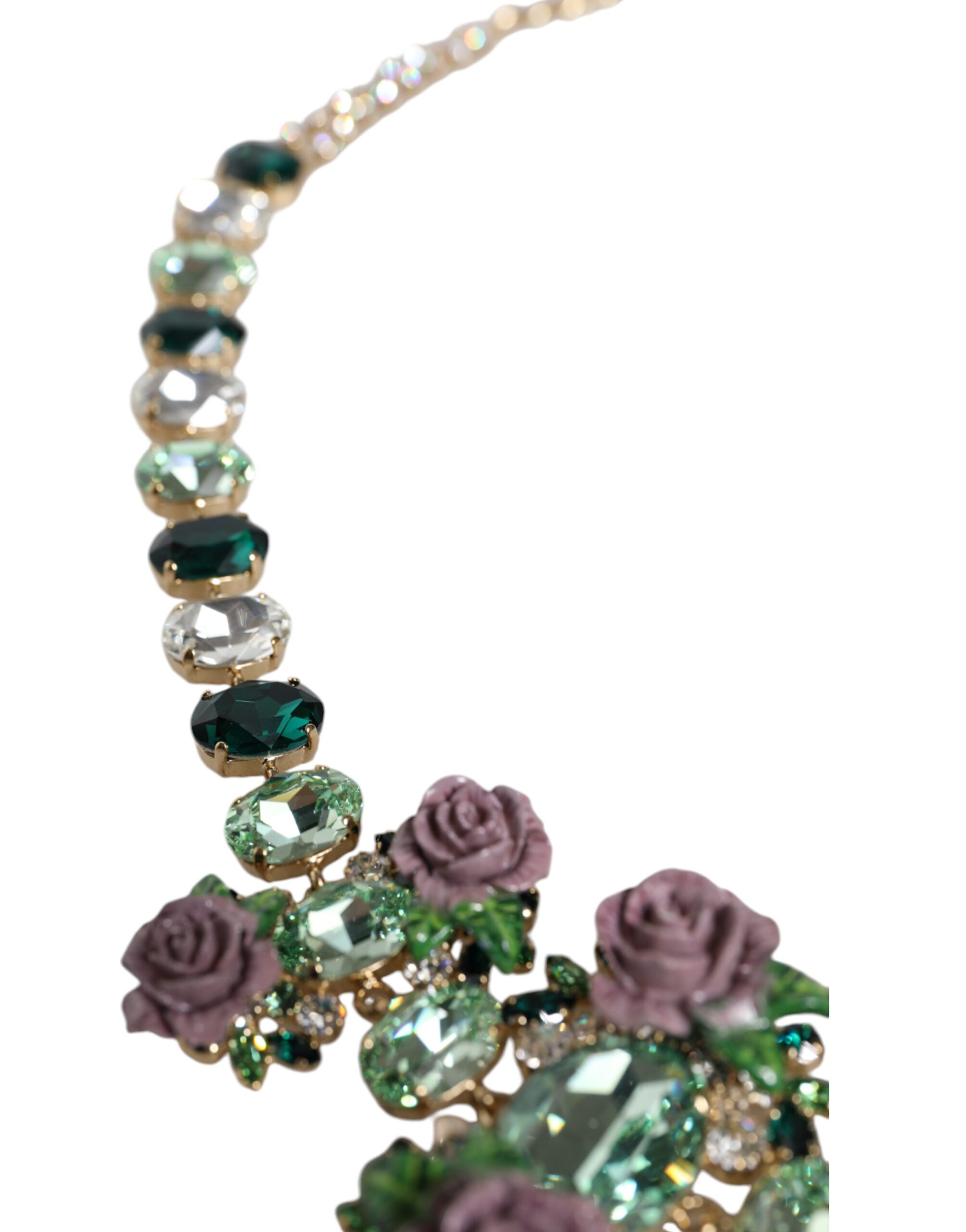 4645920.jpeg Gold Brass Link Chain Rose Petal Crystal Embellished Necklace - Image 3
