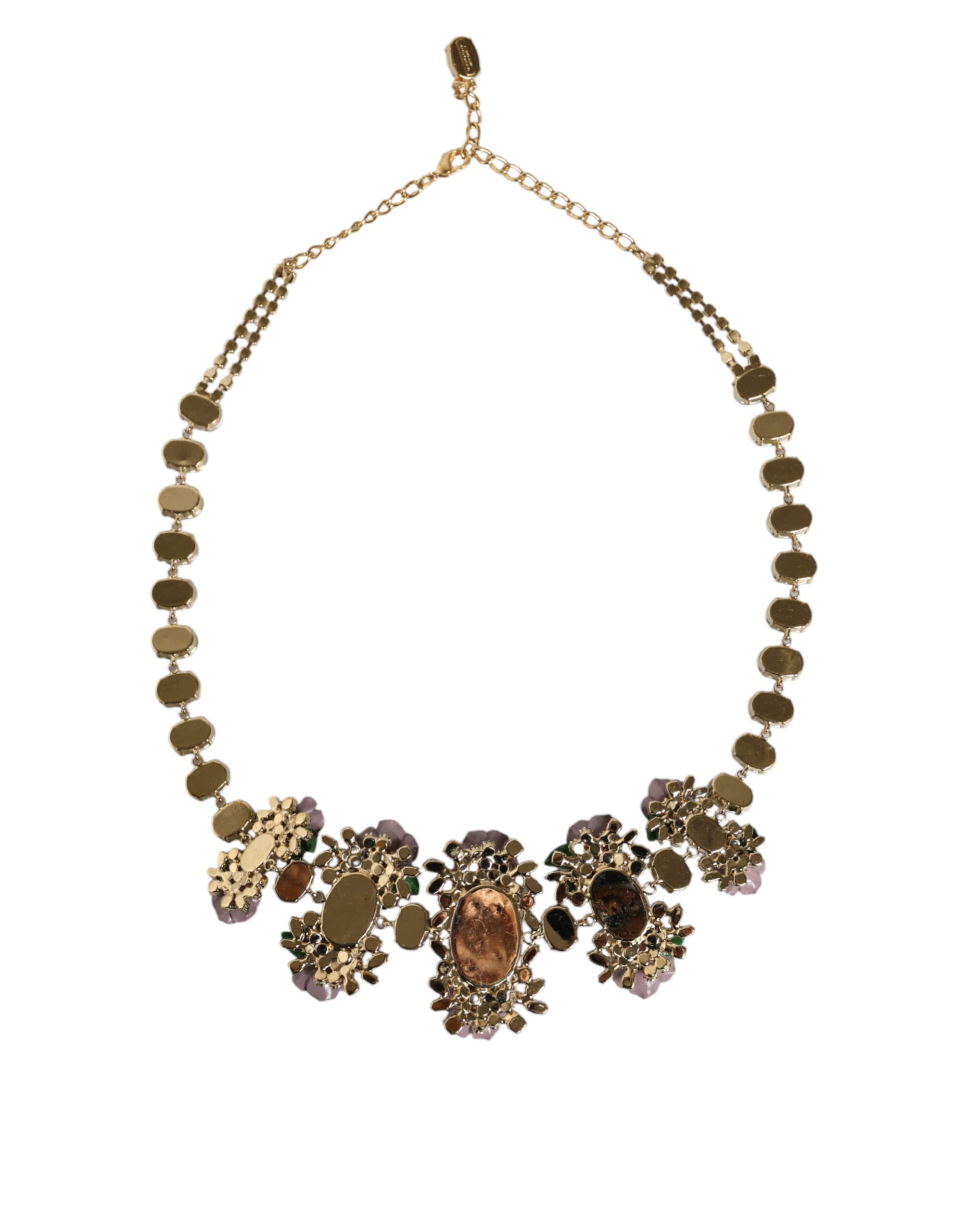 4645921.jpeg Gold Brass Link Chain Rose Petal Crystal Embellished Necklace - Image 4