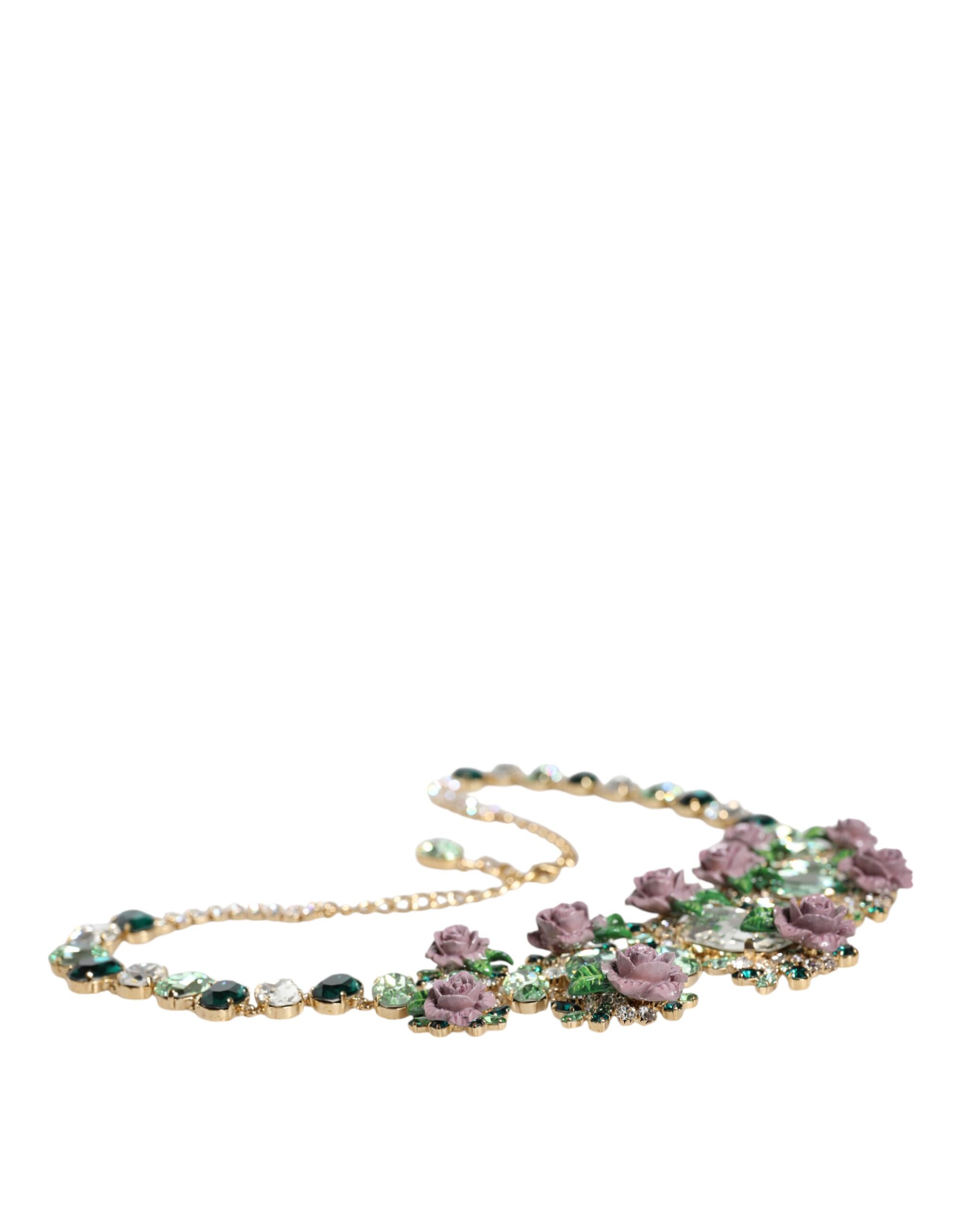 4645922.jpeg Gold Brass Link Chain Rose Petal Crystal Embellished Necklace - Image 5