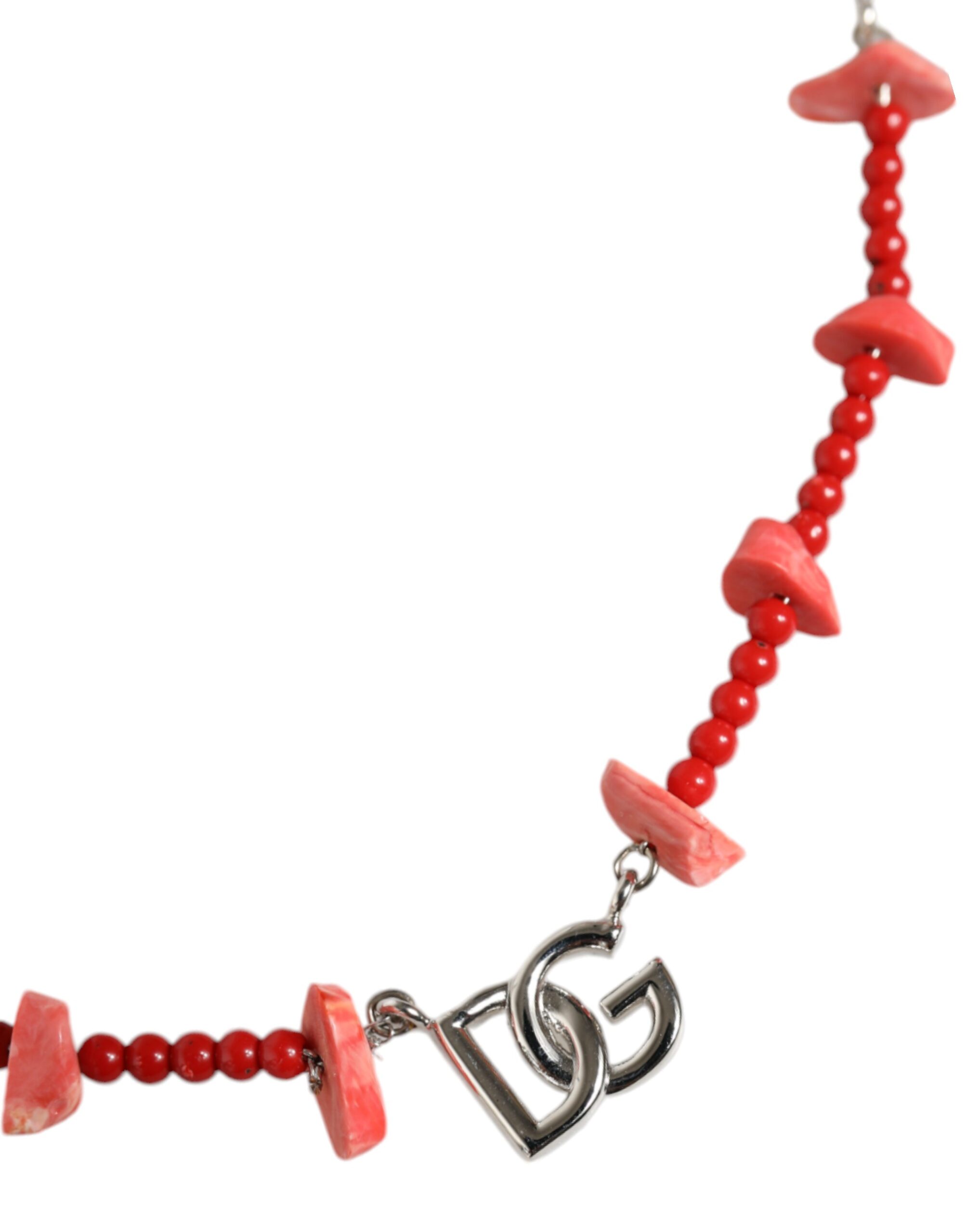 4645927.jpeg Silver Tone Brass Beaded Resin DG Logo Chain Necklace - Image 2