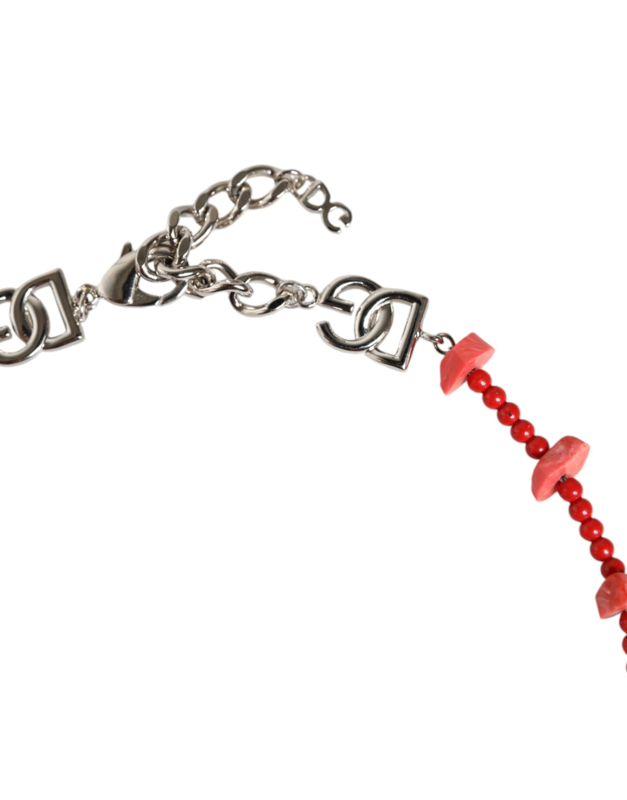 4645928.jpeg Silver Tone Brass Beaded Resin DG Logo Chain Necklace - Image 3