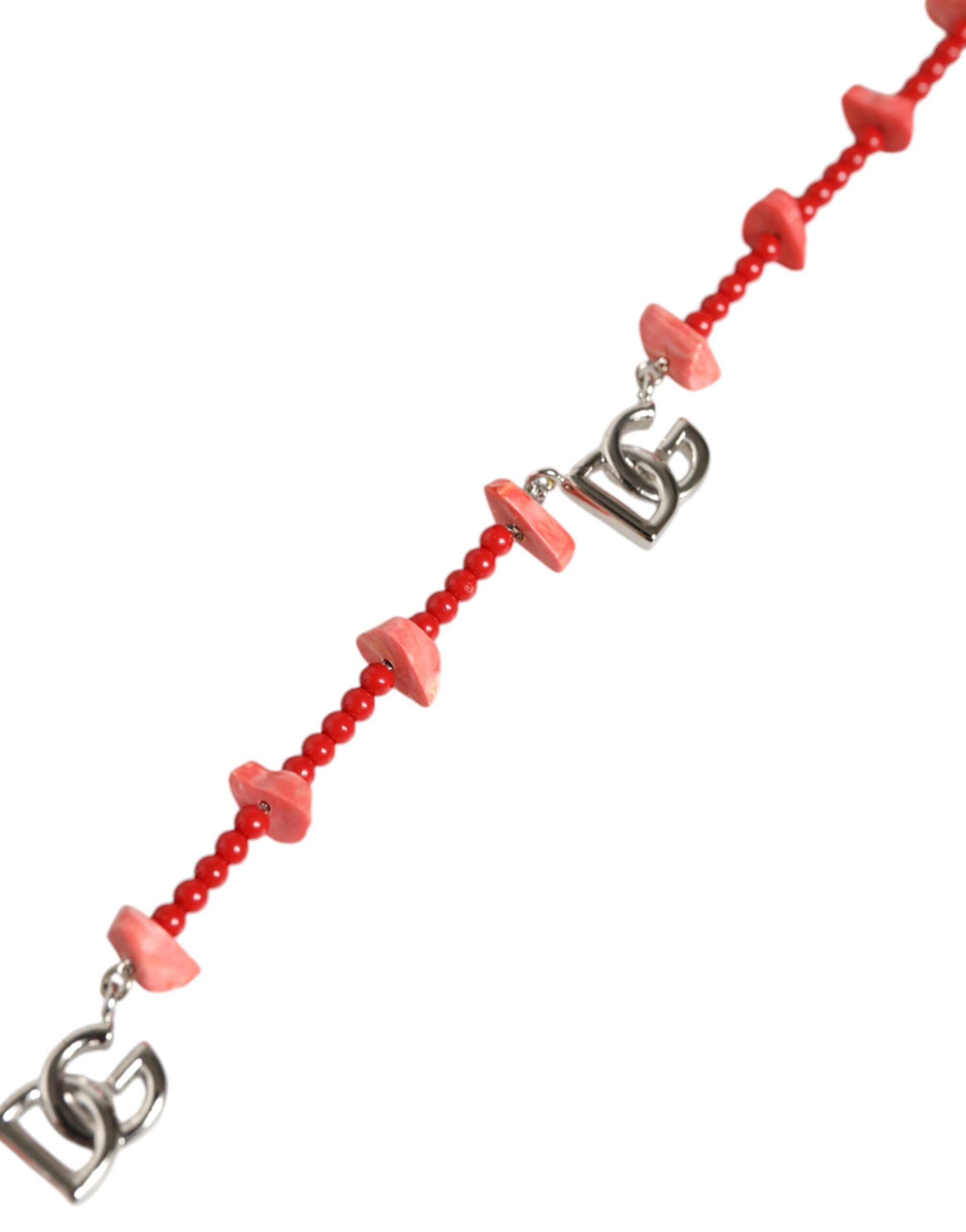4645929.jpeg Silver Tone Brass Beaded Resin DG Logo Chain Necklace - Image 4