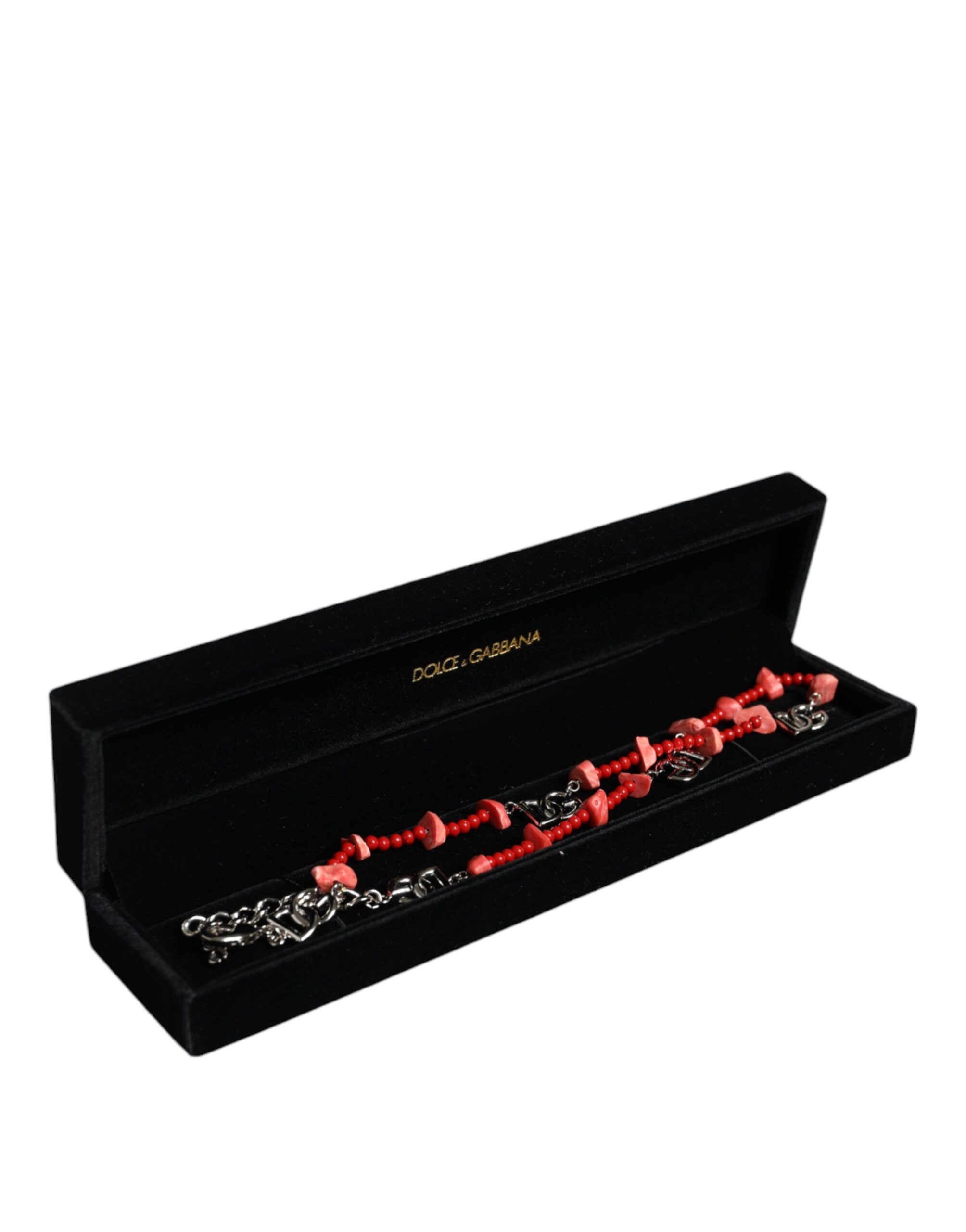 4645930.jpeg Silver Tone Brass Beaded Resin DG Logo Chain Necklace - Image 5