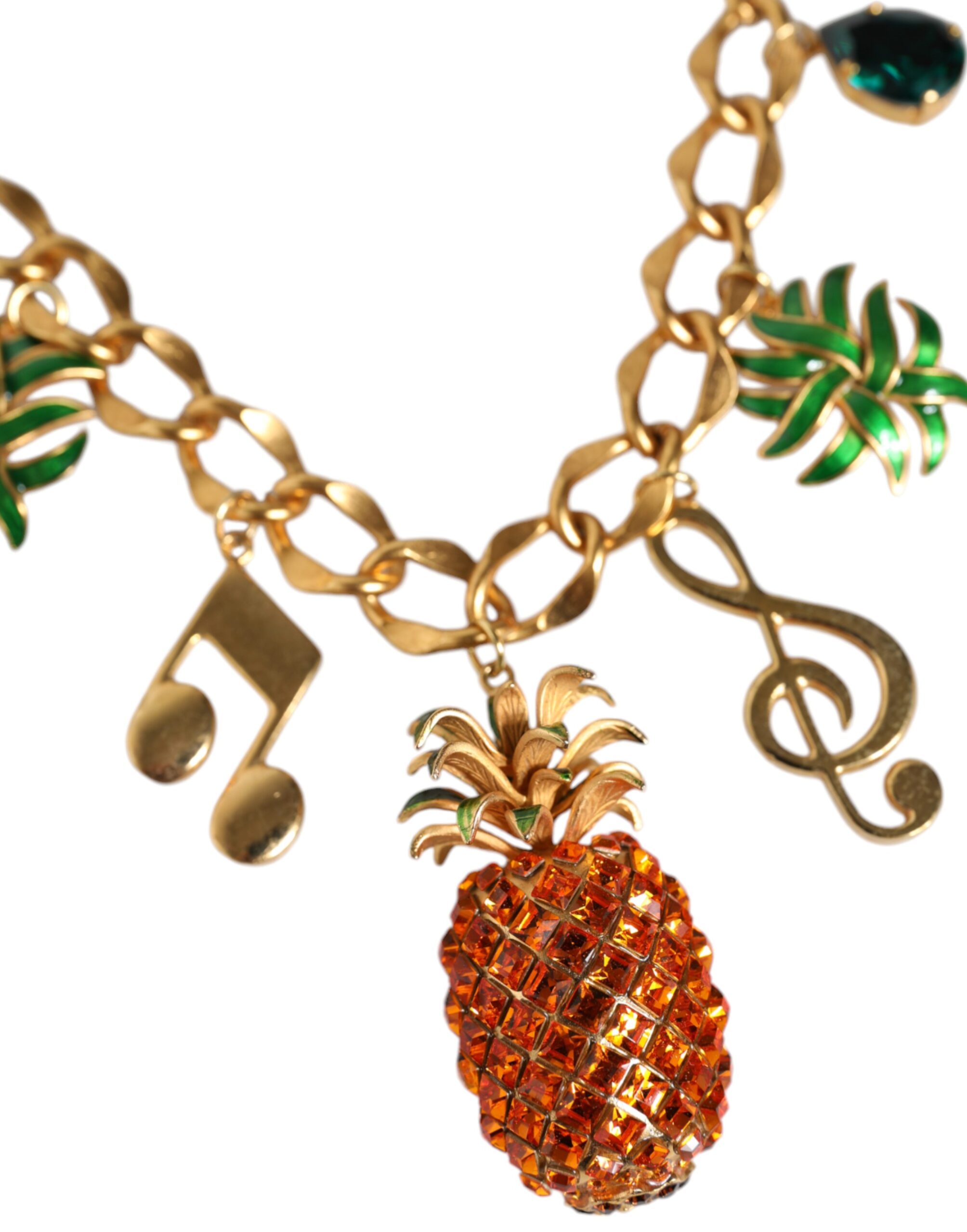 4645933.jpeg Gold Tone Brass Chain Pineapple Crystal Musical Necklace - Image 2