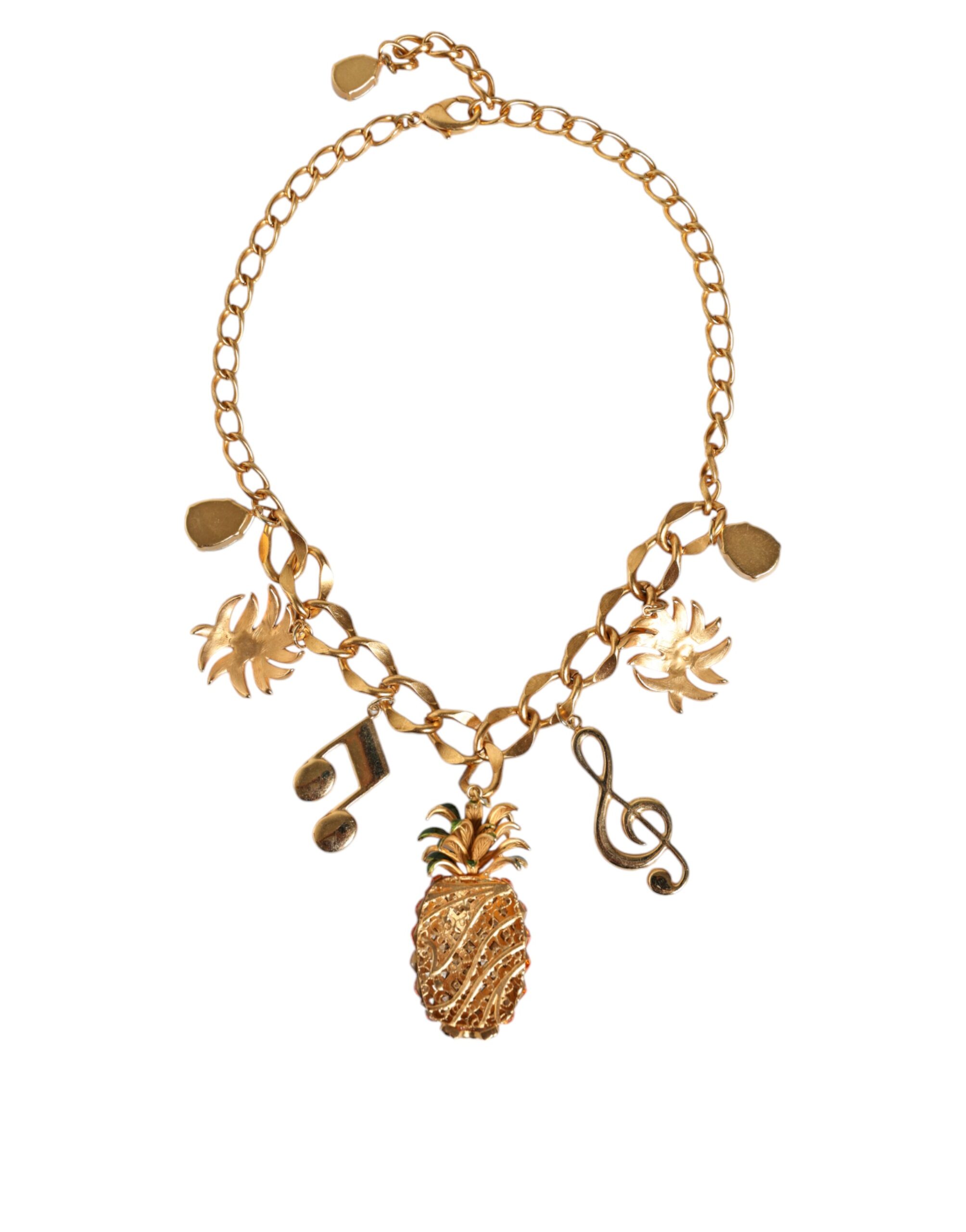 4645936.jpeg Gold Tone Brass Chain Pineapple Crystal Musical Necklace - Image 5