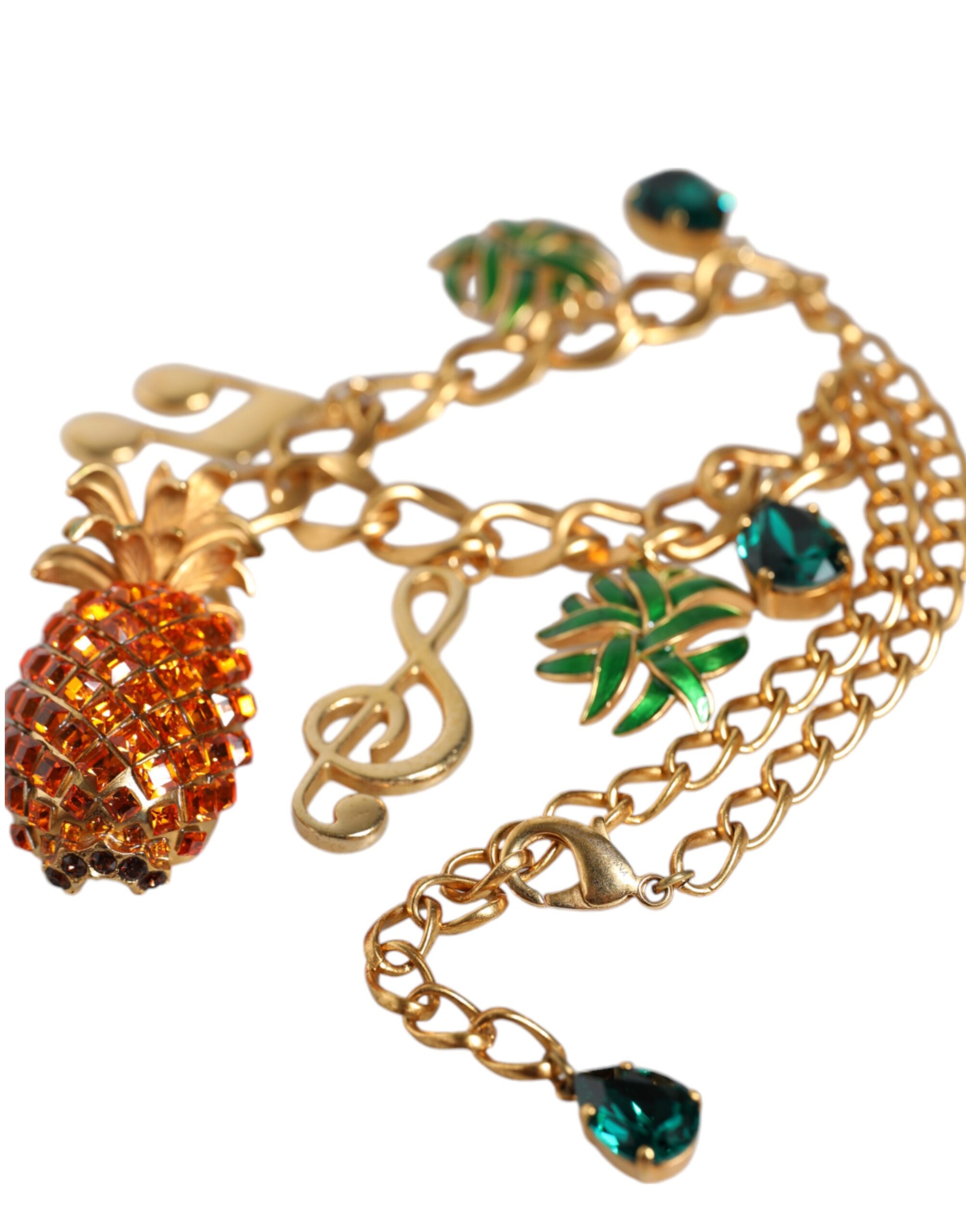 4645937.jpeg Gold Tone Brass Chain Pineapple Crystal Musical Necklace - Image 6
