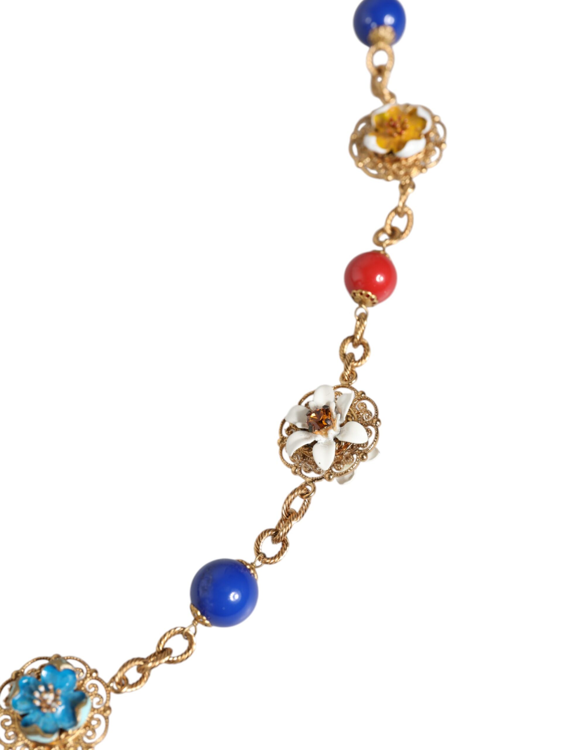 4645941.jpeg Gold Tone Brass Chain Floral Crystal Beaded Necklace - Image 2
