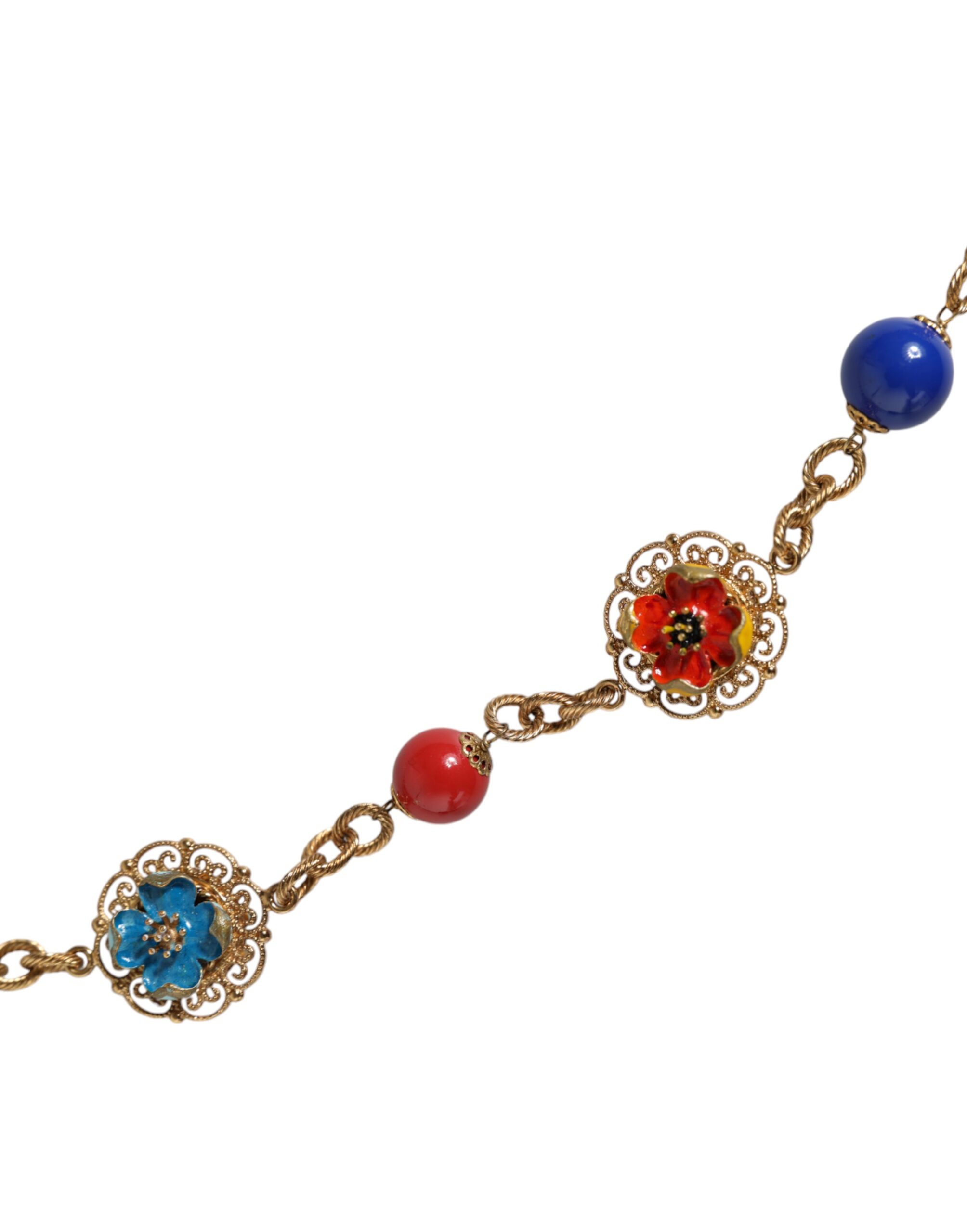 4645942.jpeg Gold Tone Brass Chain Floral Crystal Beaded Necklace - Image 3