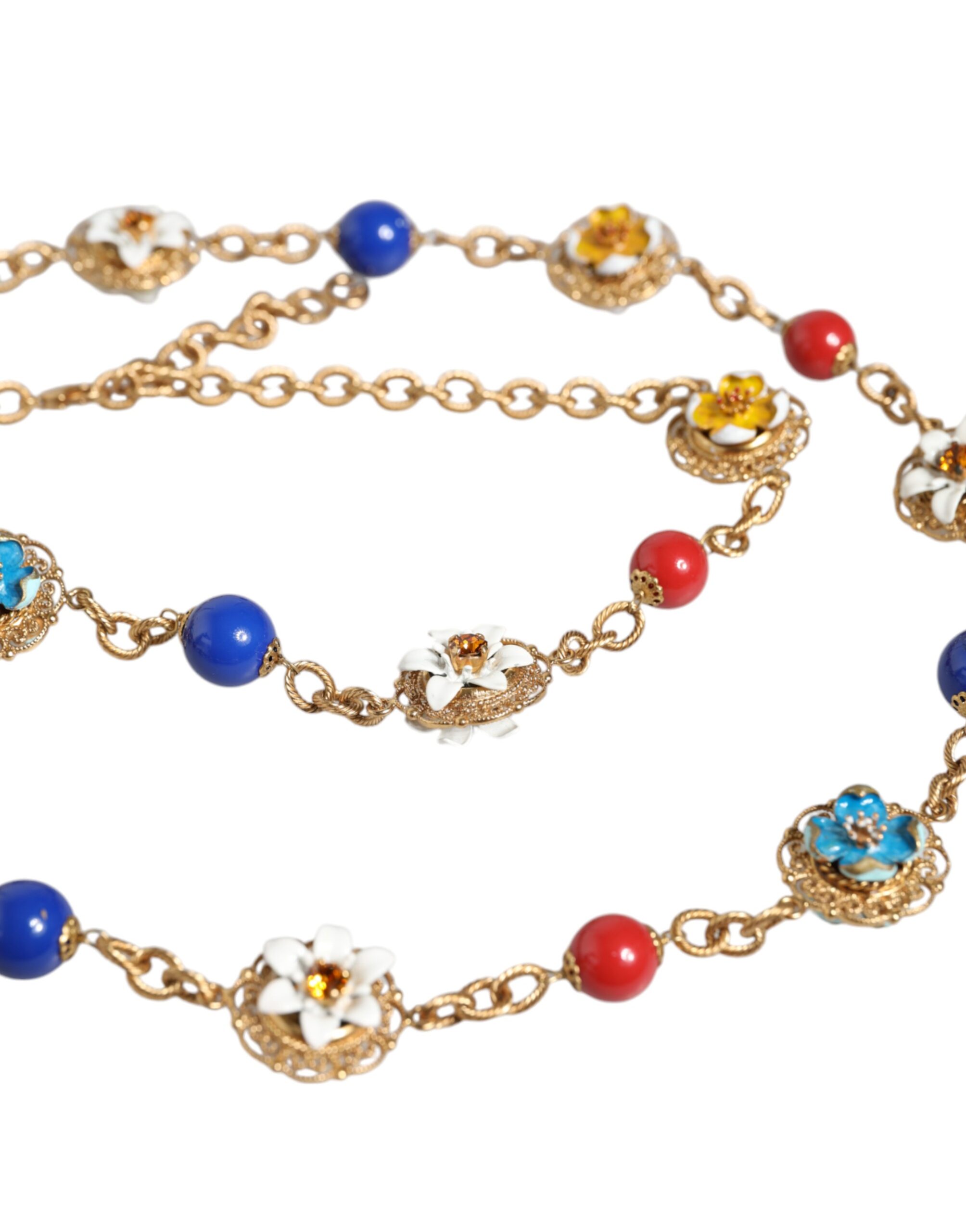 4645943.jpeg Gold Tone Brass Chain Floral Crystal Beaded Necklace - Image 4