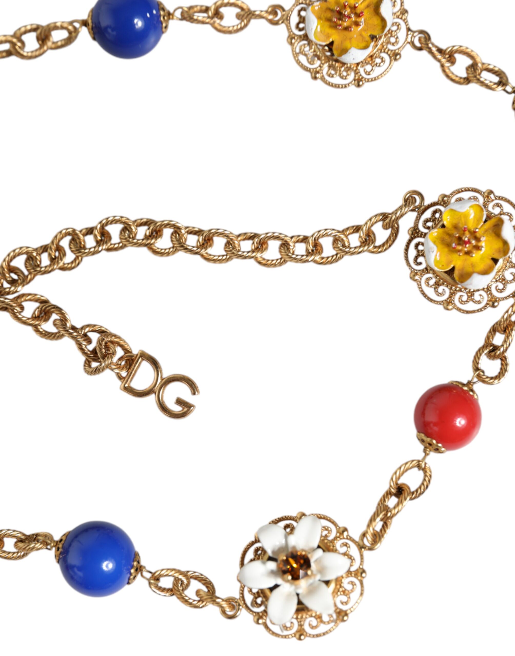 4645944.jpeg Gold Tone Brass Chain Floral Crystal Beaded Necklace - Image 5