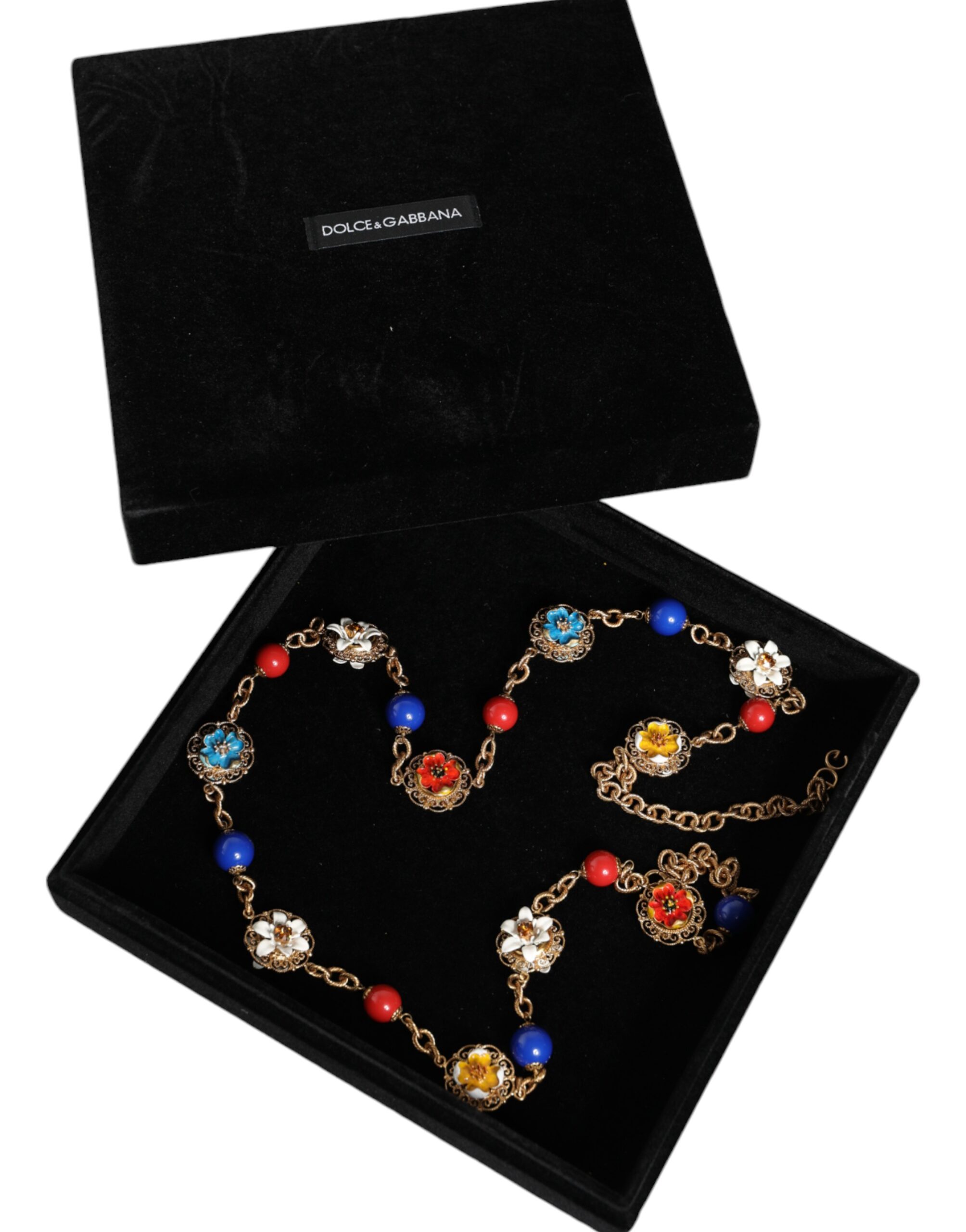 4645945.jpeg Gold Tone Brass Chain Floral Crystal Beaded Necklace - Image 6