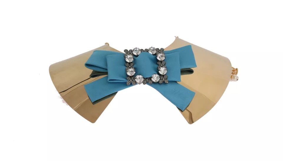5928613.jpeg Gold Bow Crystal Embellished Runway Collar Necklace - Image 6