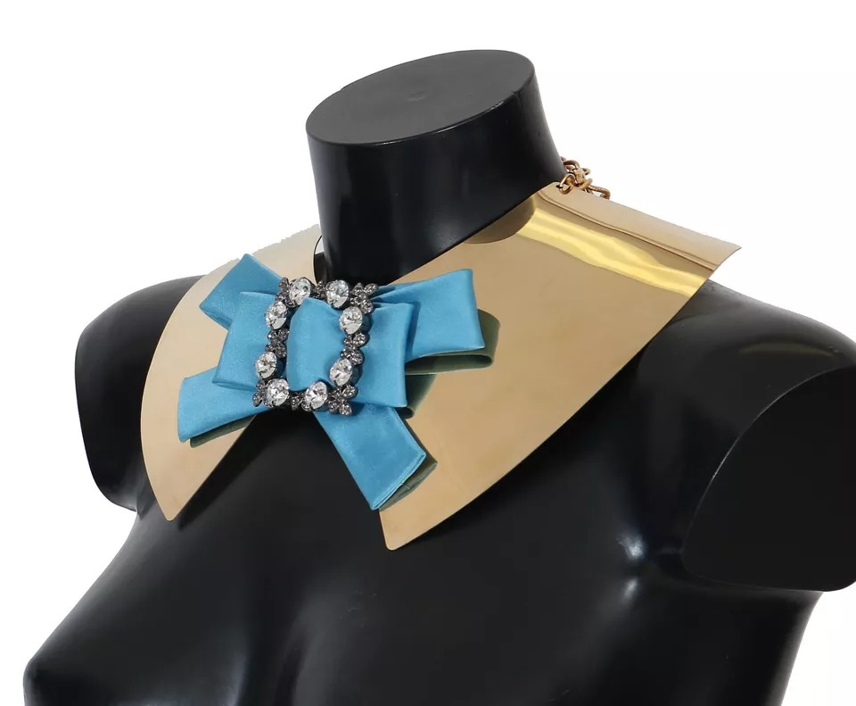 5928629.jpeg Gold Bow Crystal Embellished Runway Collar Necklace - Image 3