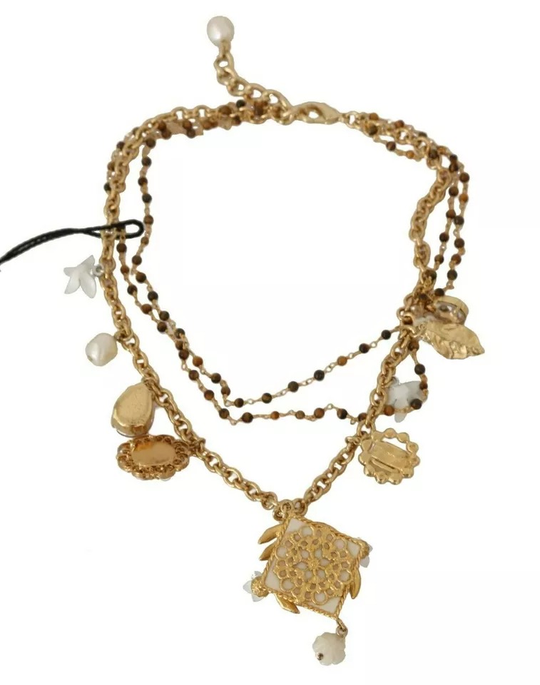 5932248.jpeg Gold Brass Crystal Floral Statement Charms Necklace - Image 3