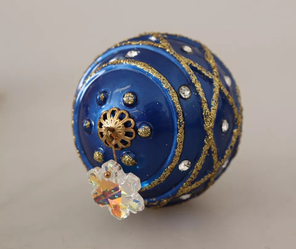 6154065.jpeg Gold Brass Blue Christmas Ball Crystal Hook Jewelry Earrings - Image 5