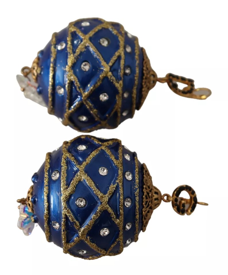 6154066.jpeg Gold Brass Blue Christmas Ball Crystal Hook Jewelry Earrings - Image 2