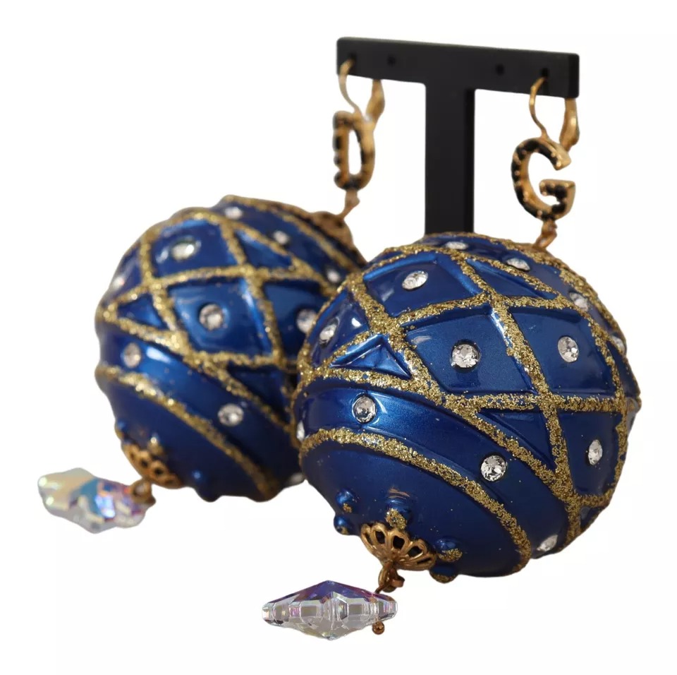 6154069.jpeg Gold Brass Blue Christmas Ball Crystal Hook Jewelry Earrings - Image 3