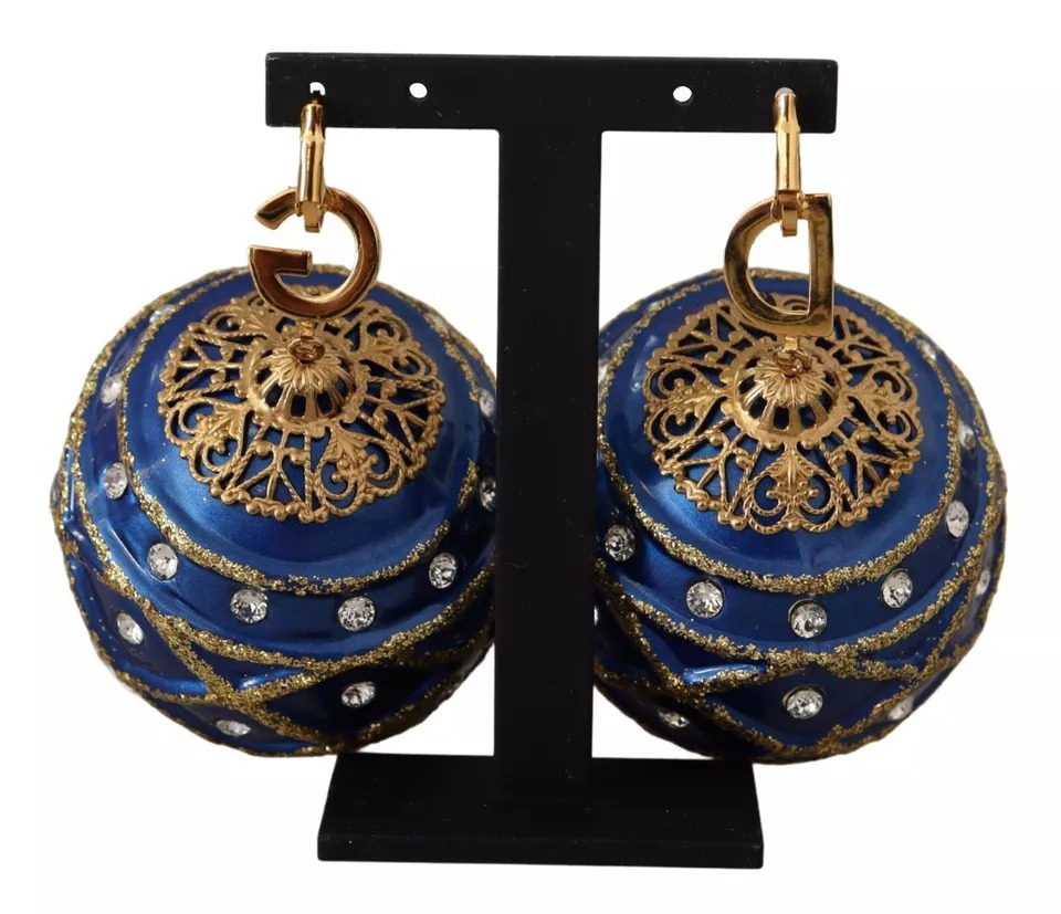 6154071.jpeg Gold Brass Blue Christmas Ball Crystal Hook Jewelry Earrings - Image 6