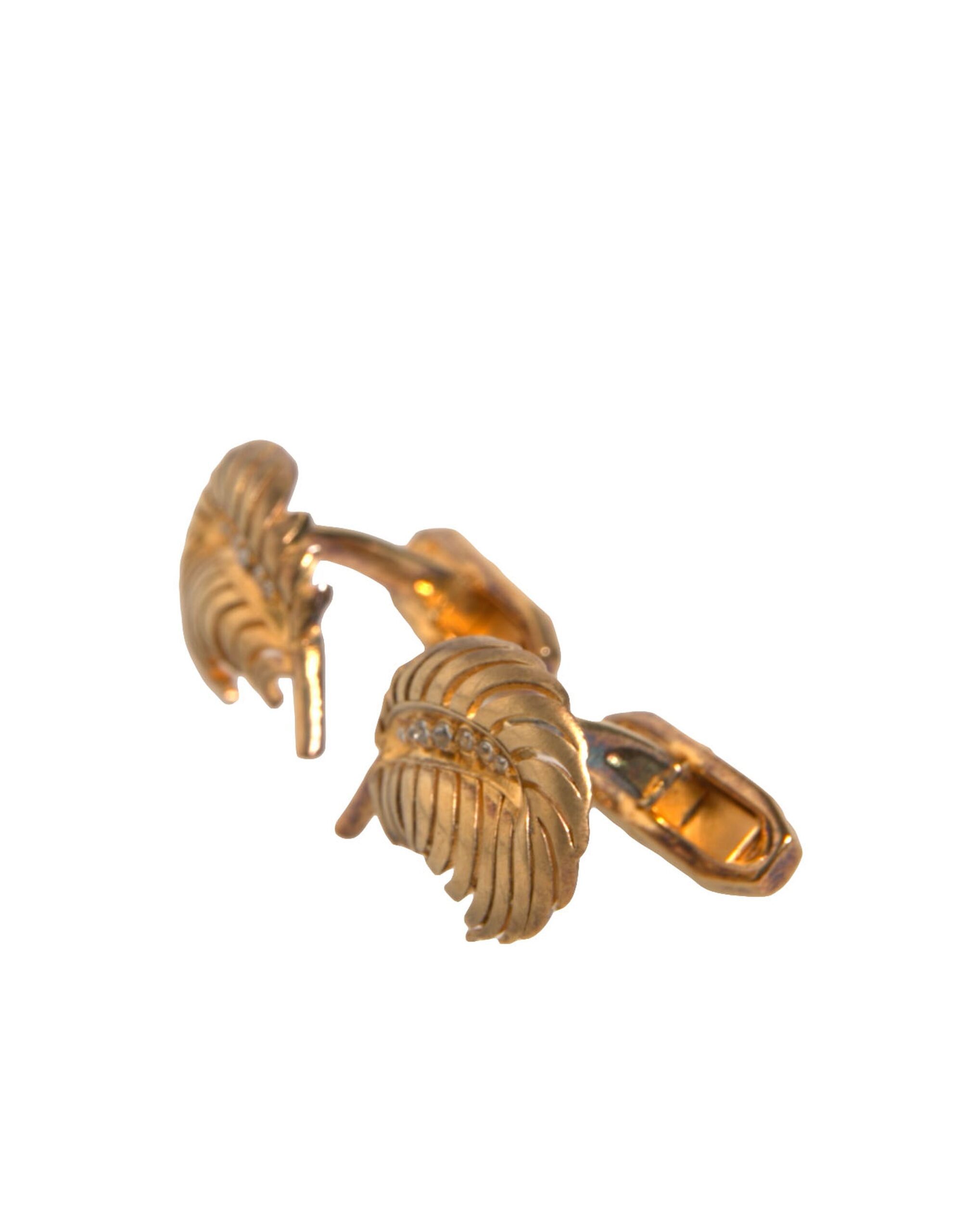 6192800.jpeg Gold 925 Sterling Silver Crystal Leaf Cufflink - Image 3