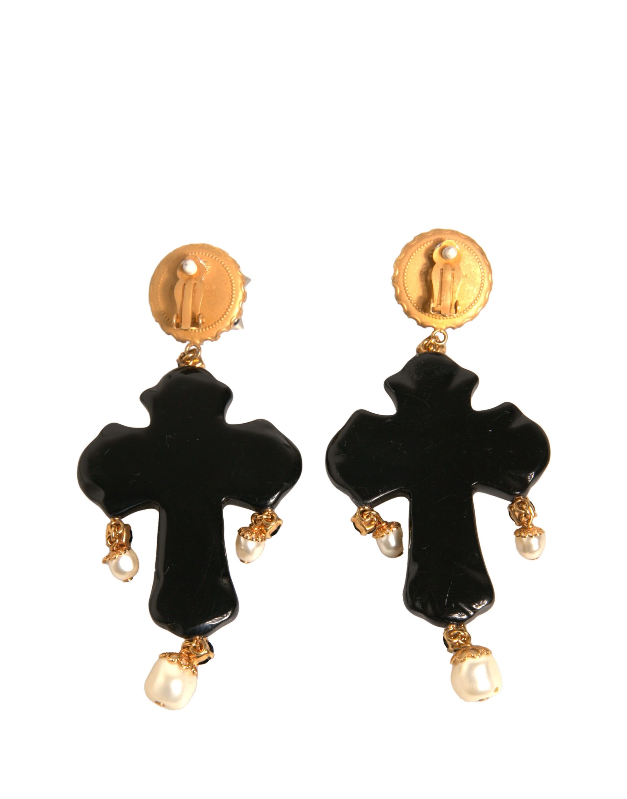 6193149.jpeg Black Crystal Cross Crystal Embellished Gold Clip On Earrings - Image 4