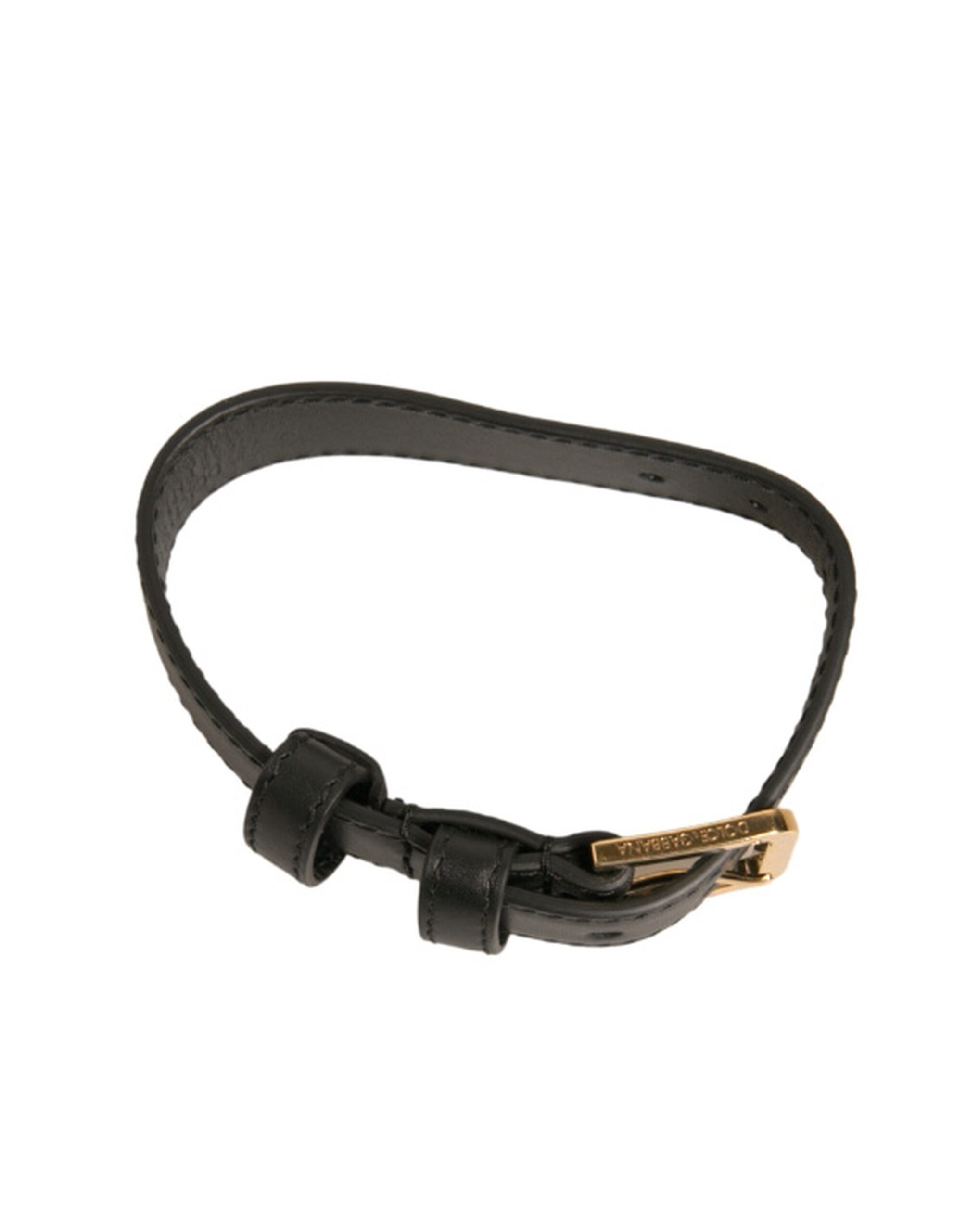 6193298.jpeg Black Textured Leather Gold Tone Metal Buckle Armband - Image 3