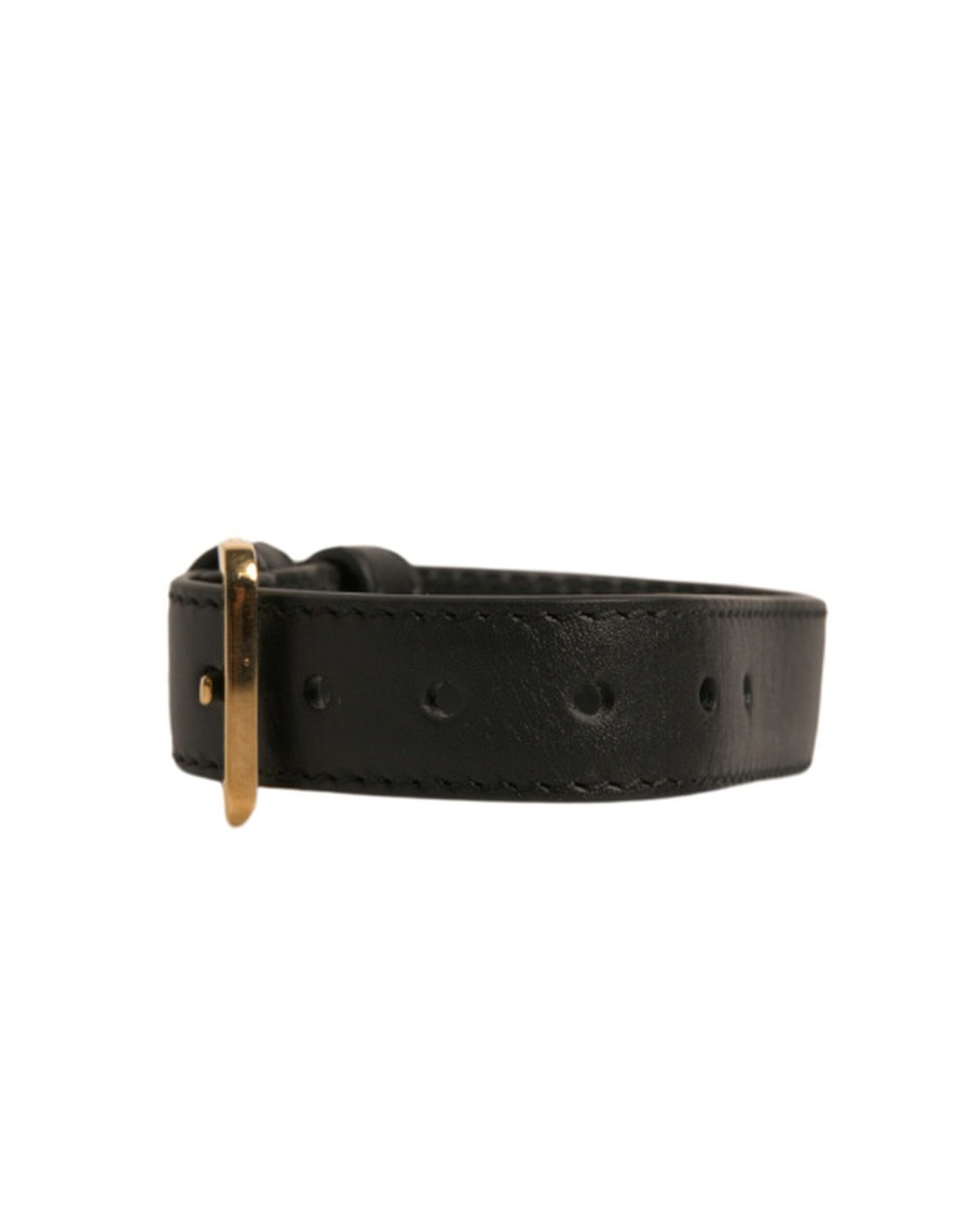 6193300.jpeg Black Textured Leather Gold Tone Metal Buckle Armband - Image 5